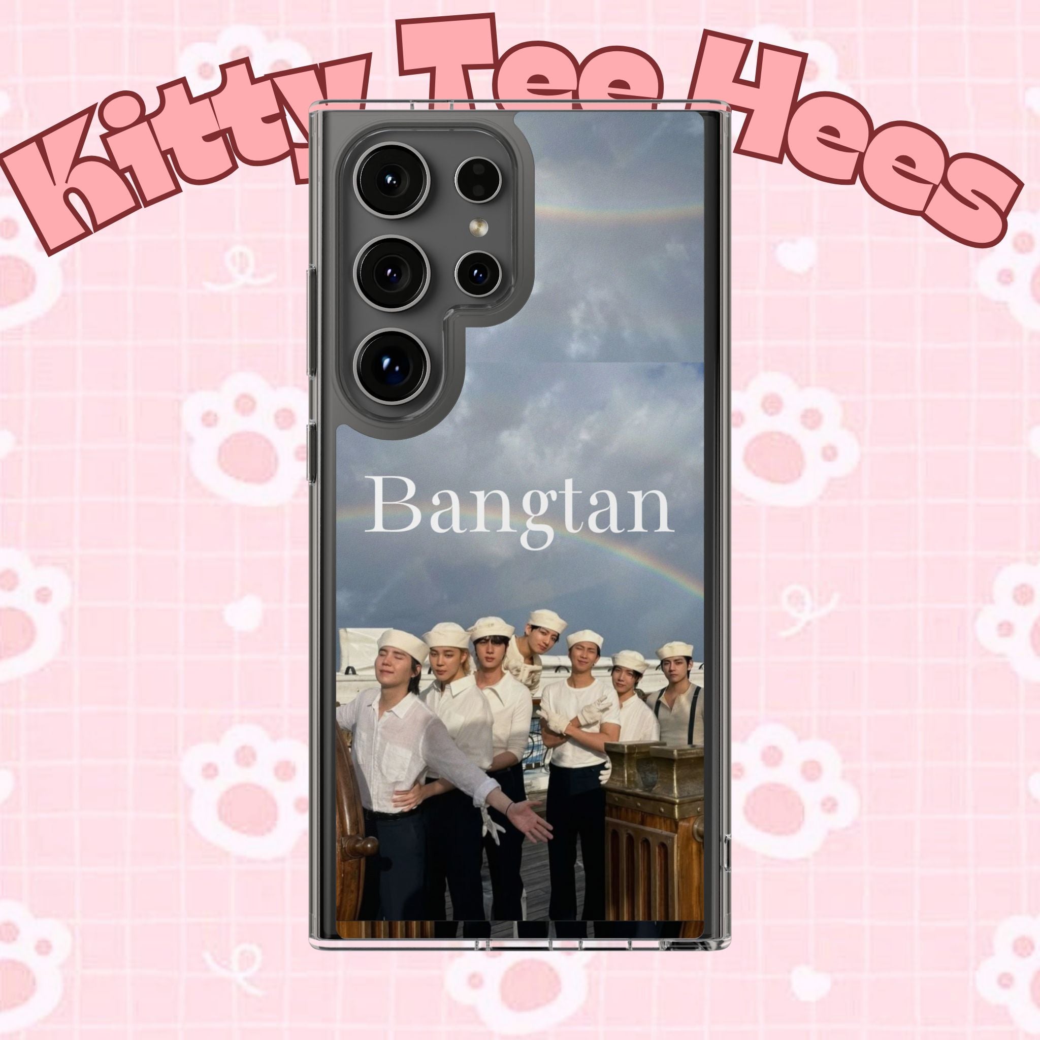 Clear impact-resistant phone case with Bangtan K-pop design, perfect for protecting and showcasing your phone.