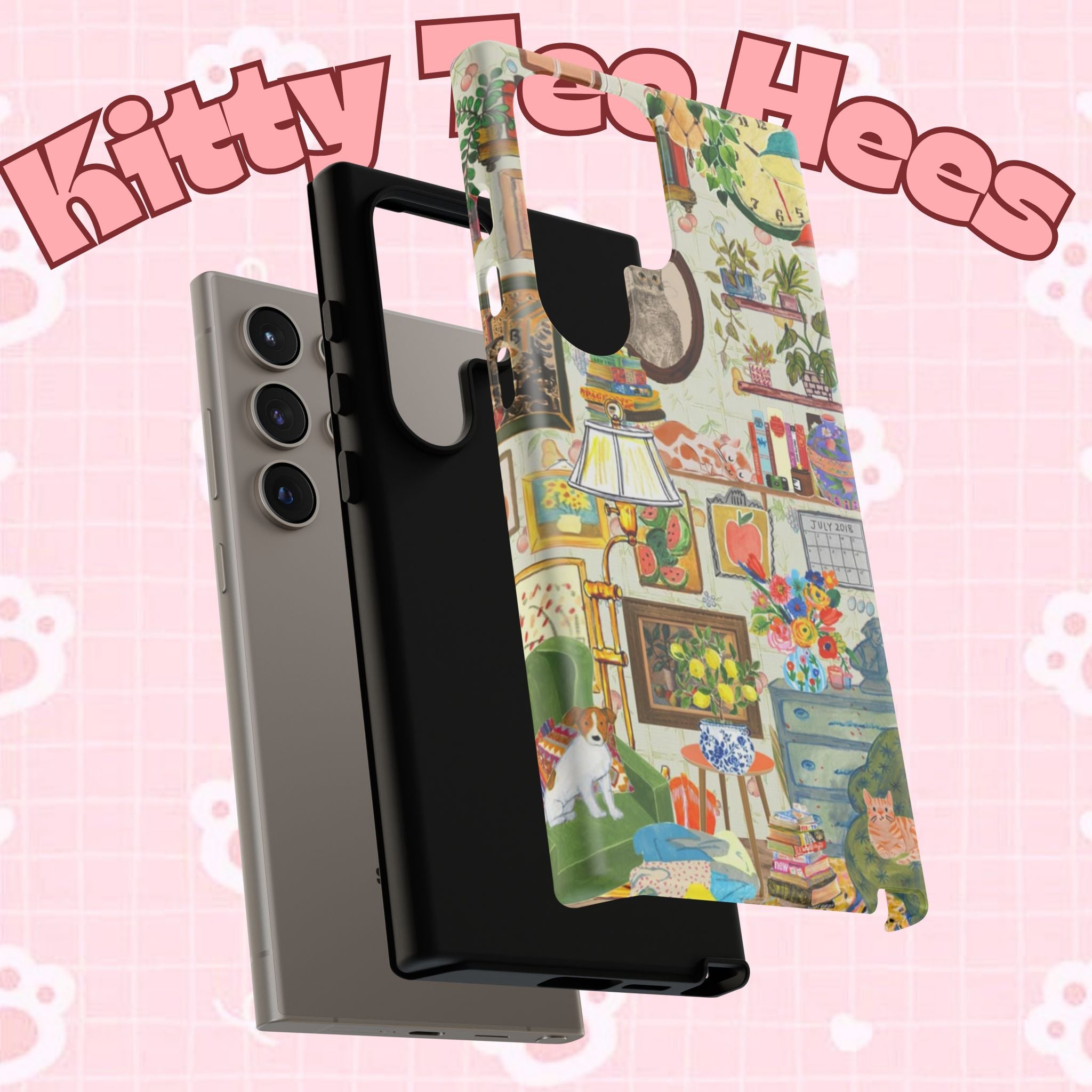 Cute cat portrait phone case for iPhone 17 by Printify, featuring a cozy living room pet home design and stylish, protective cover.