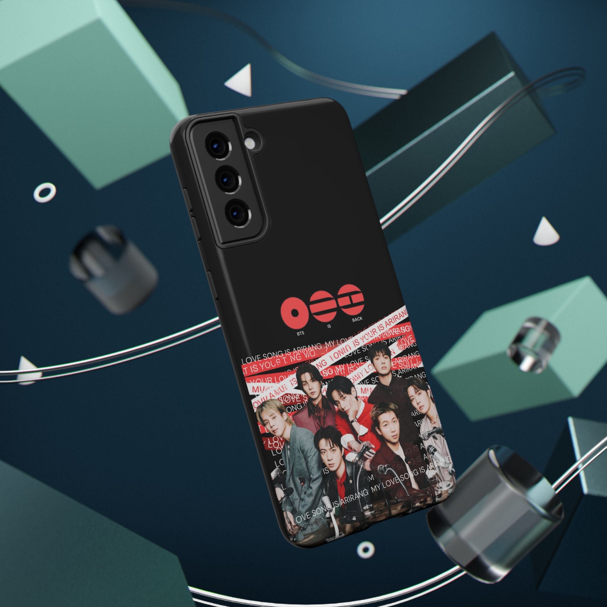 Impact-resistant phone case featuring BTS Bangtan Boys concert fanmade design with K-pop band photo by Printify.