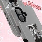 Monochrome BTS Jungkook phone case by Printify, impact-resistant design featuring letter motif for Galaxy or iPhone.