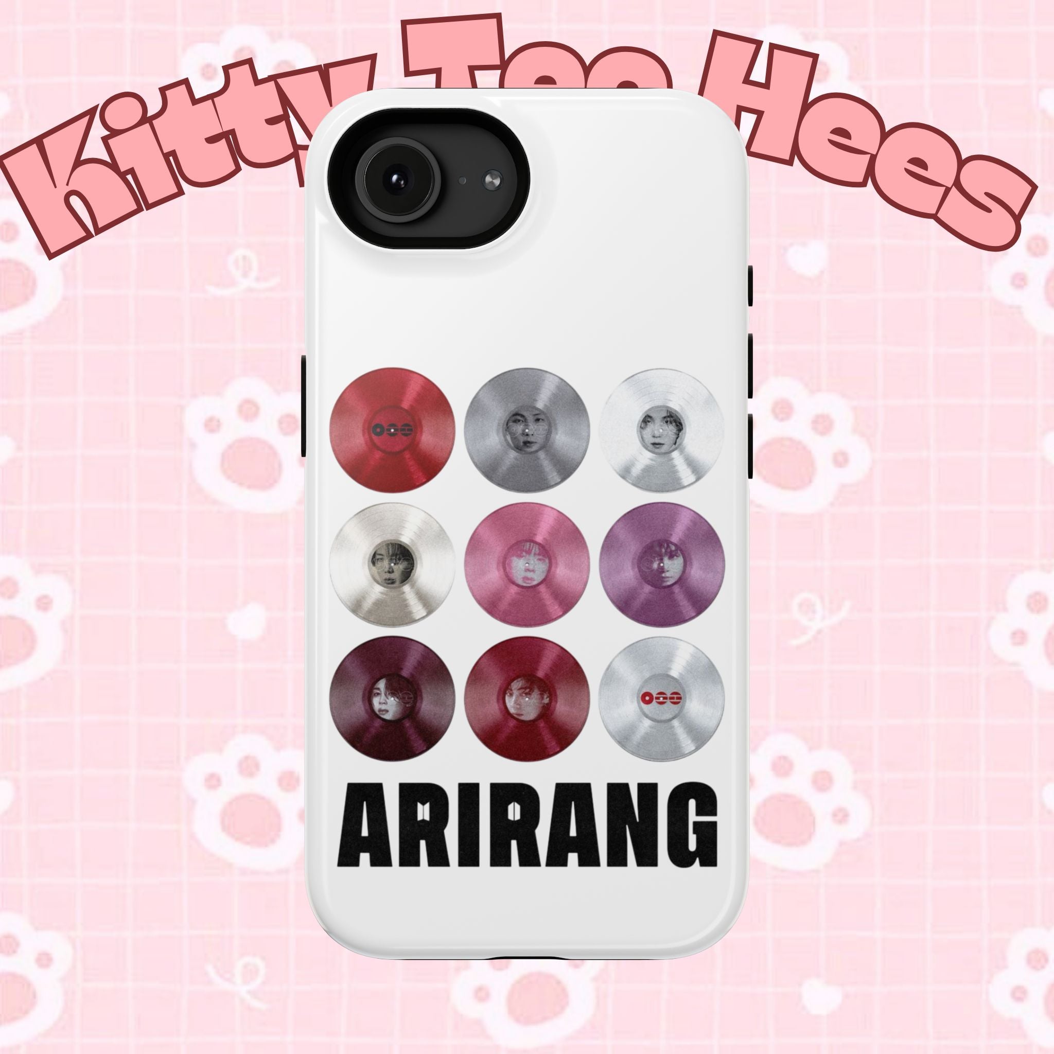 Printify Bangtan Arirang BTS vinyl record grid phone case with impact-resistant design, featuring fan merch-inspired artwork.