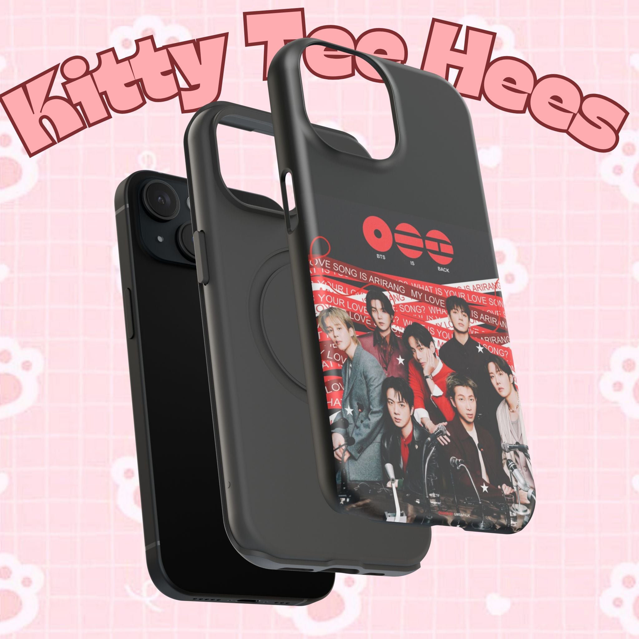 Printify BTS Arirang phone case featuring Bangtan concert design, impact-resistant K-Pop band photo phone cover.