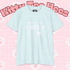 Custom BTS T-shirt featuring Jungkook, Jimin, Taehyung, J-Hope, RM, Suga, and Jin for K-pop concert fans.