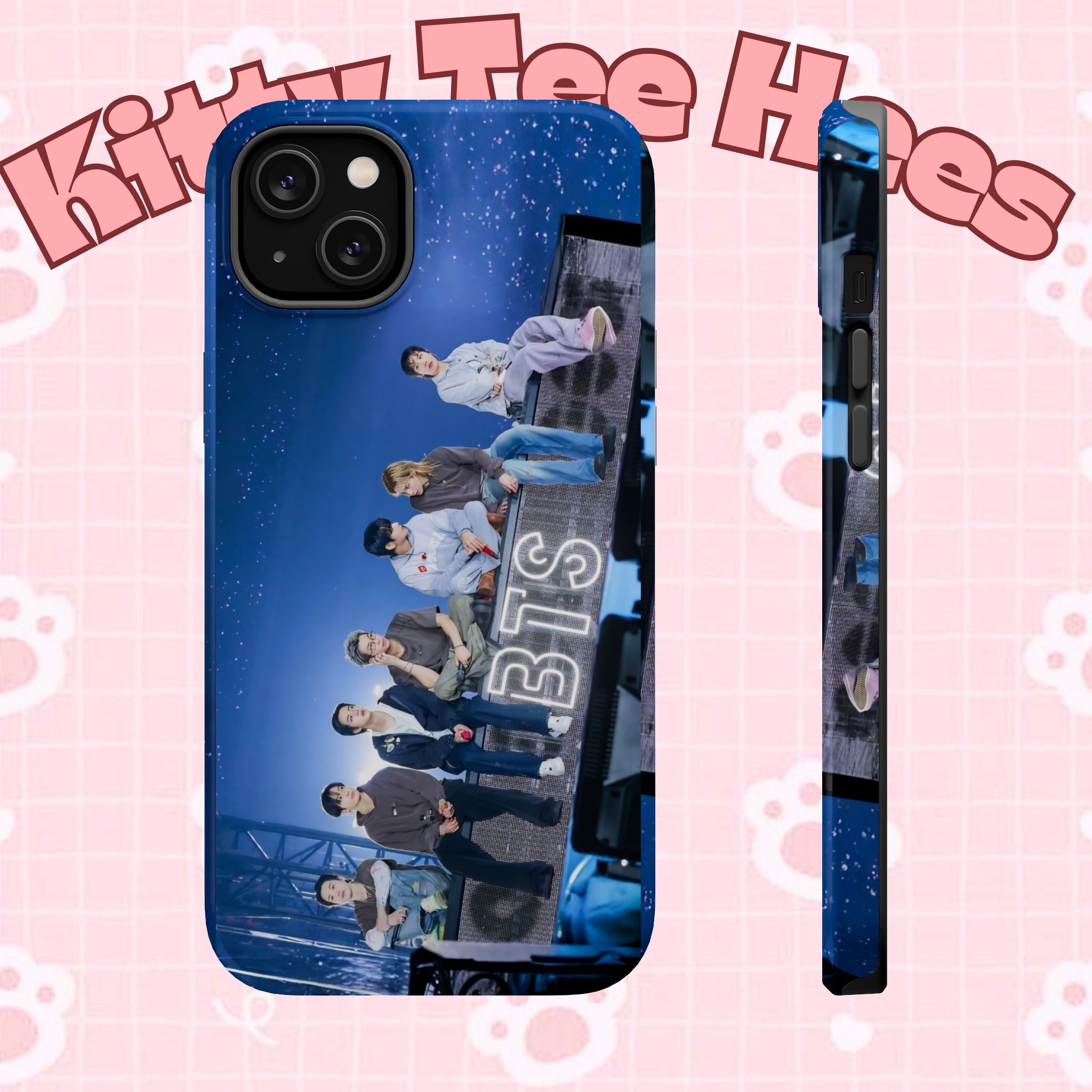 Printify BTS Bangtan World Tour Arirang impact-resistant phone case for iPhone 17 and Samsung Galaxy S26 Ultra, featuring tour design.