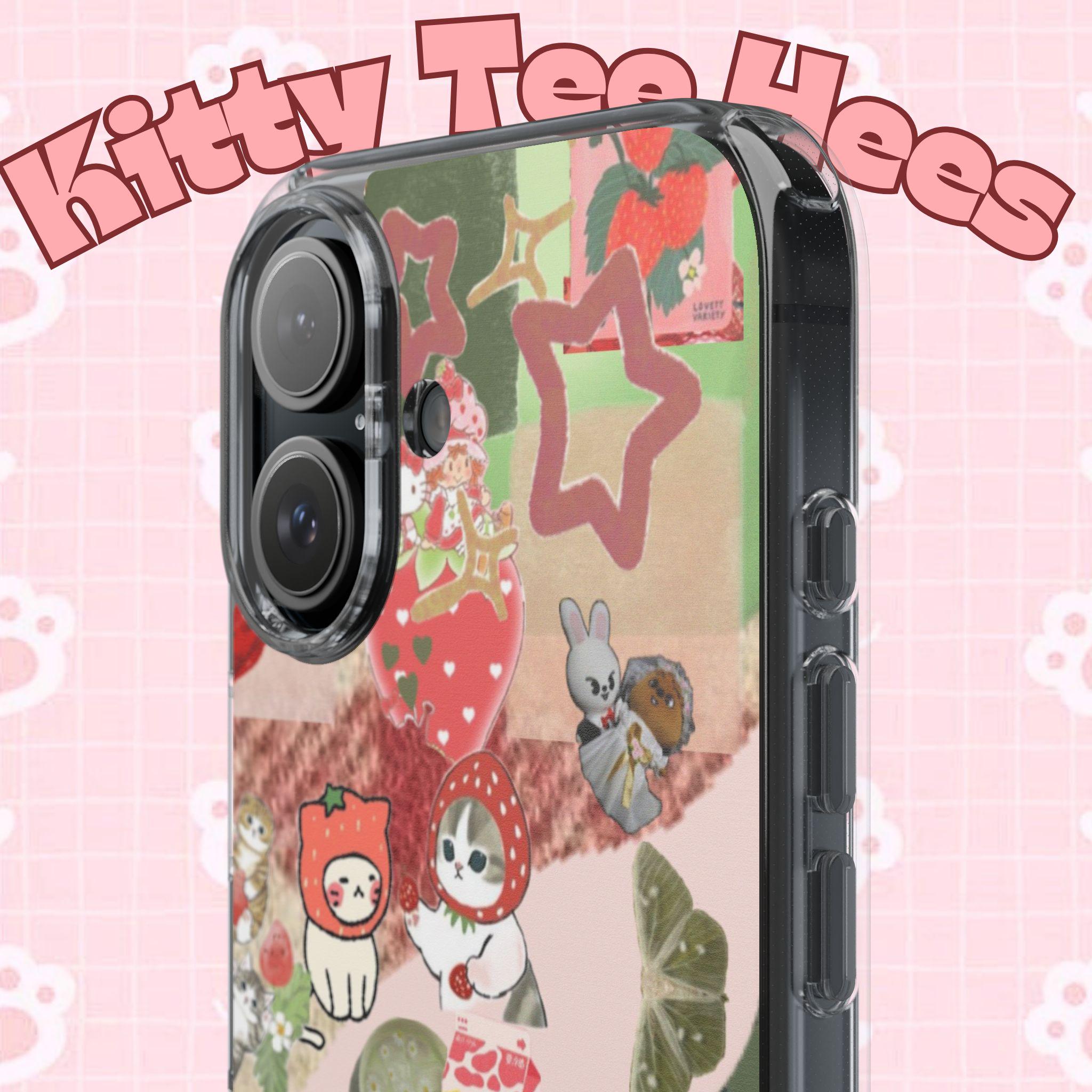 Strawberry head cat phone case, iphone 17 case,Cute Animal Clear Phone Case, Whimsical Nature Design, Perfect Gift for Cat Lovers - Kitty TeeHees