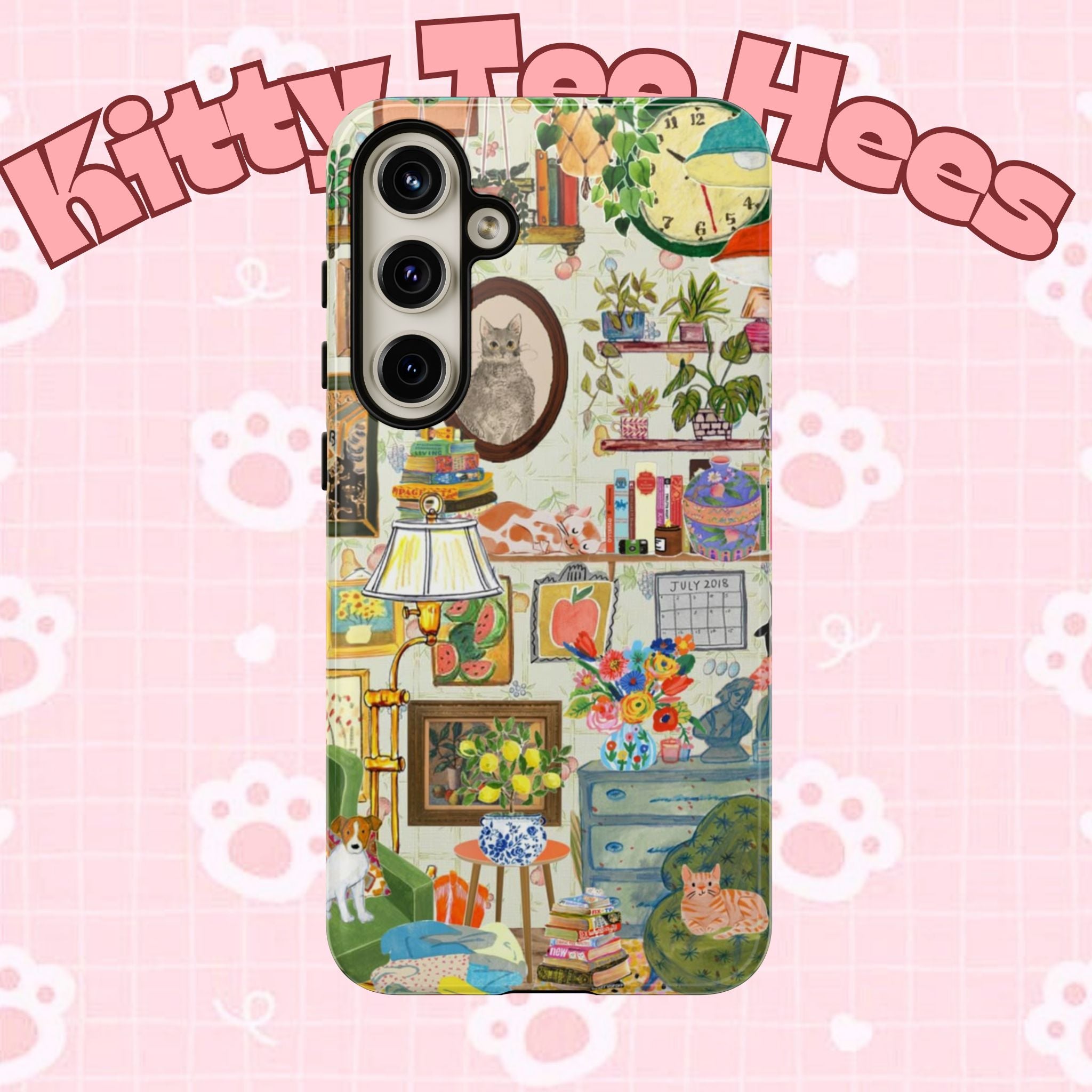 Cute cat portrait phone case for iPhone 17 by Printify, featuring a cozy living room pet home design with stylish details.