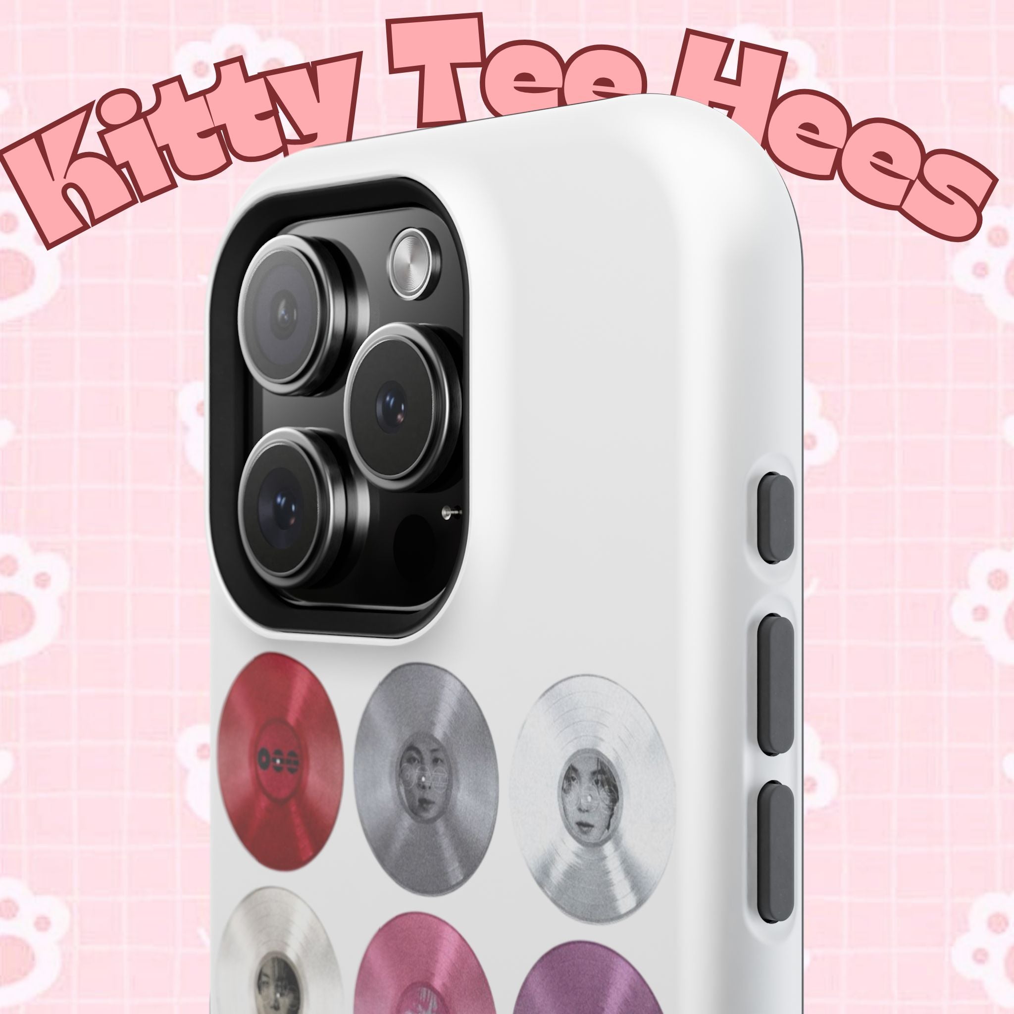 Impact-resistant phone case featuring BTS Arirang vinyl record grid design, custom Printify BTS fan merchandise.