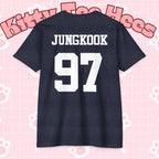 Custom BTS T-shirt from Printify featuring Jungkook, Jimin, Taehyung, J-Hope, RM, Suga, Jin, perfect for K-pop concerts.