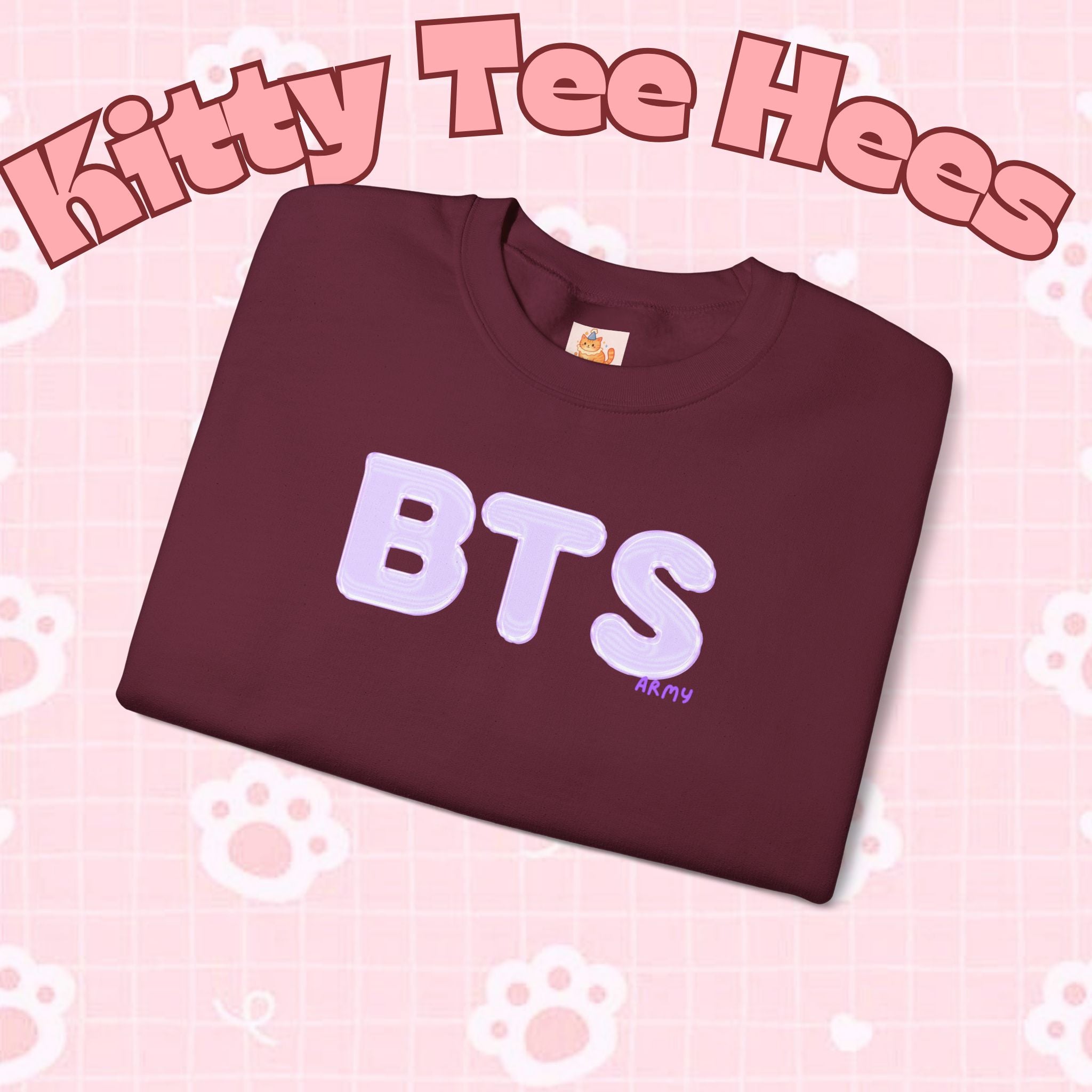 Lavender BTS Logo Arirang crewneck sweatshirt featuring BTS comeback and concert design, K-pop band pullover by Printify.