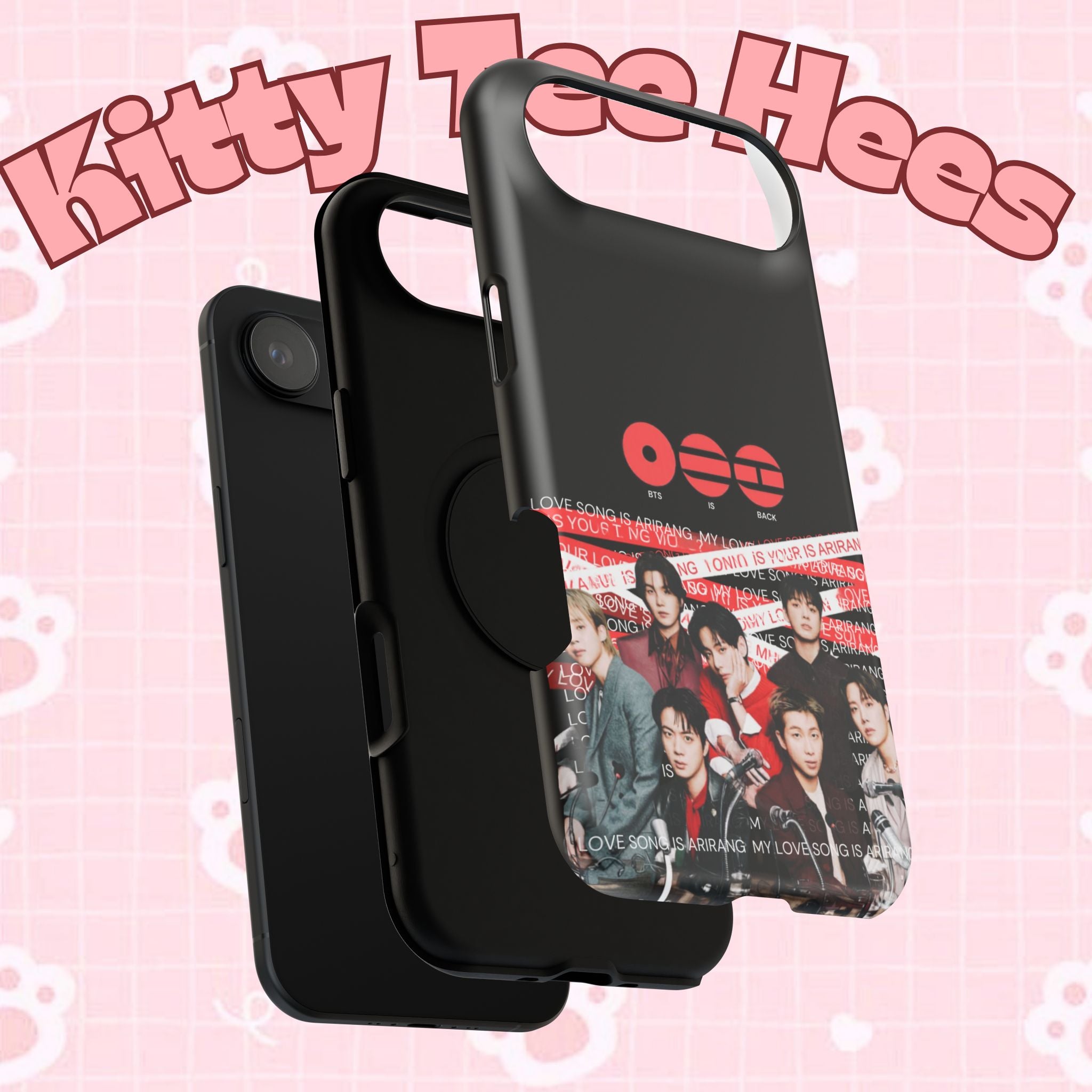 Printify BTS Bangtan phone case featuring concert fanmade design with K-Pop boy band photo, impact-resistant for smartphones.