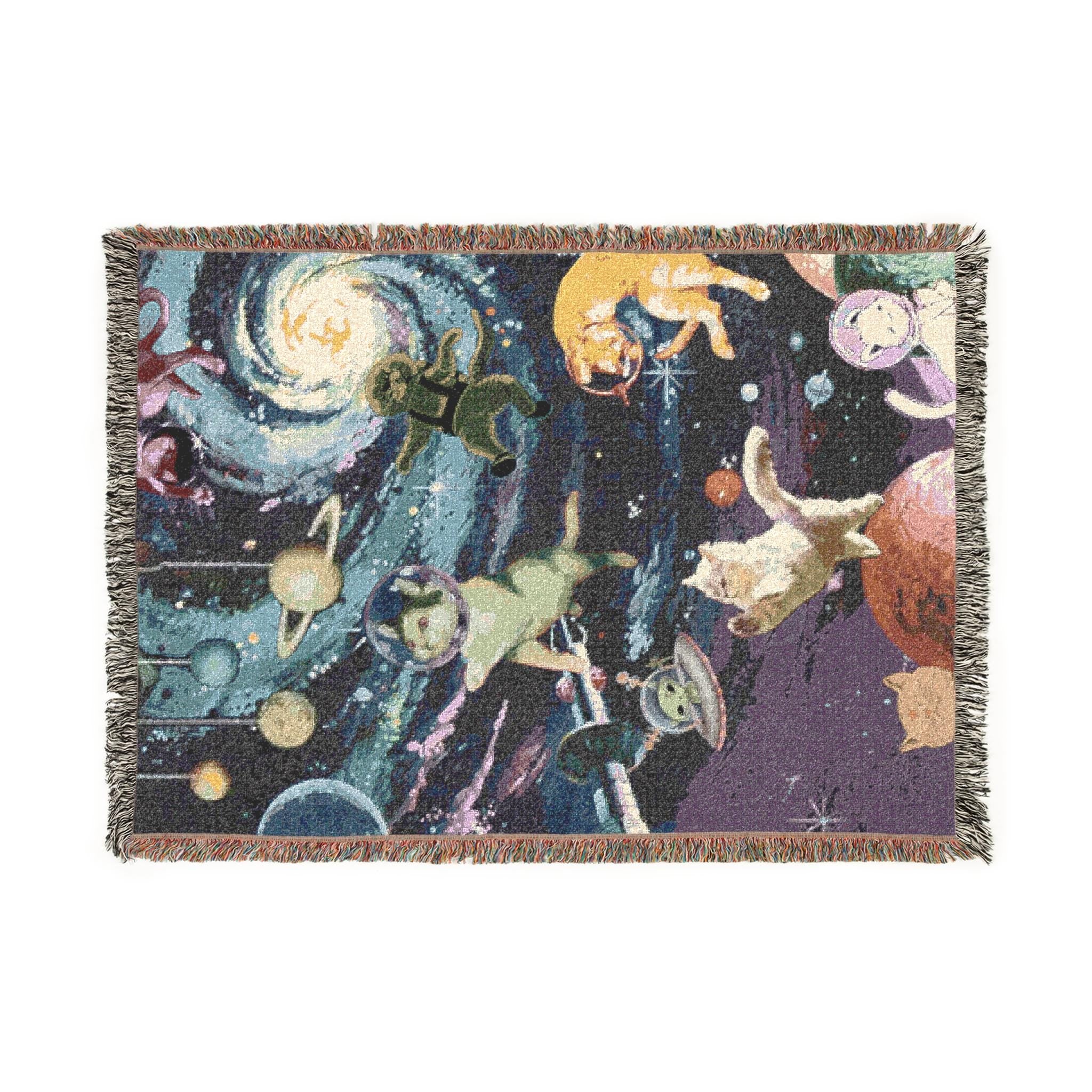 Space cats, Cosmic Adventure Woven Blanket | Celestial Throw for Space Lovers | Cozy Home Decor | Gift for Astronomy Enthusiasts - Kitty TeeHees