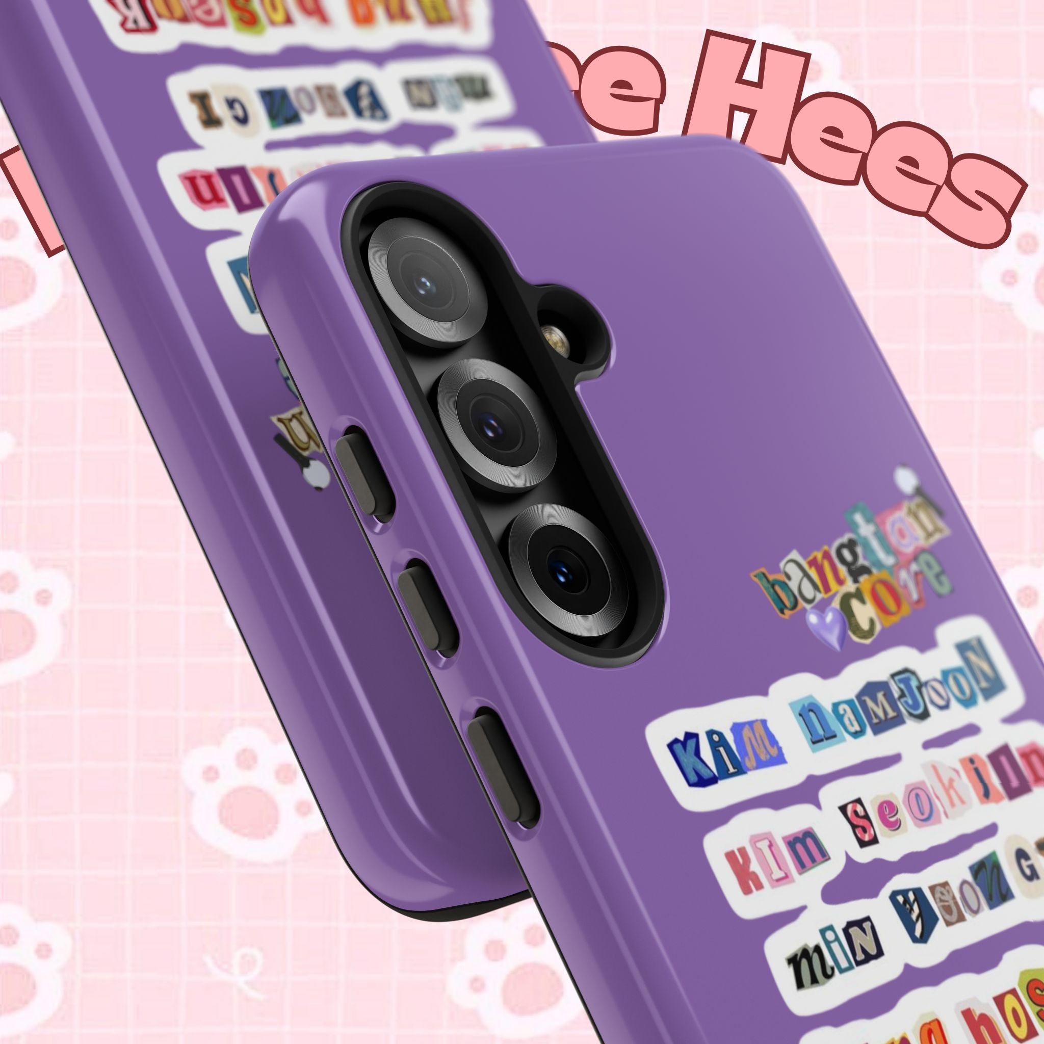 BTS member names phone case featuring Jungkook, Jimin, and Rap Monster for iPhone 17, with rugged protective design.