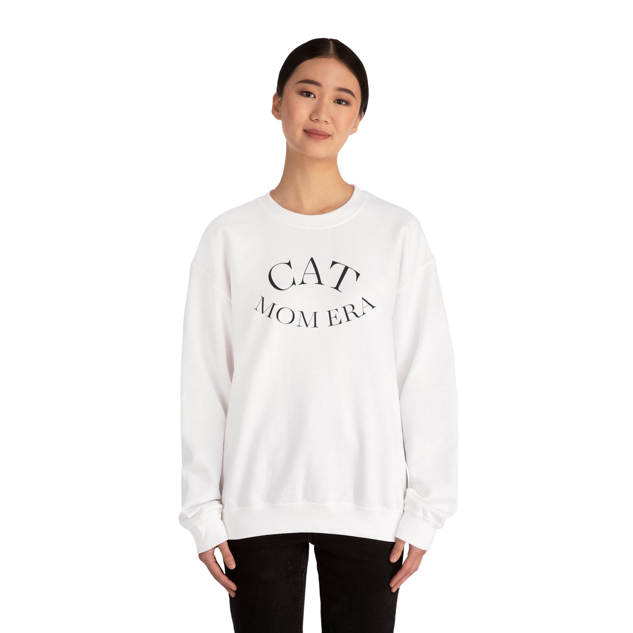 Cozy printify cat mom sweatshirt with cute feline print, perfect for pet lovers and cat owners, featuring a comfortable jumper design.