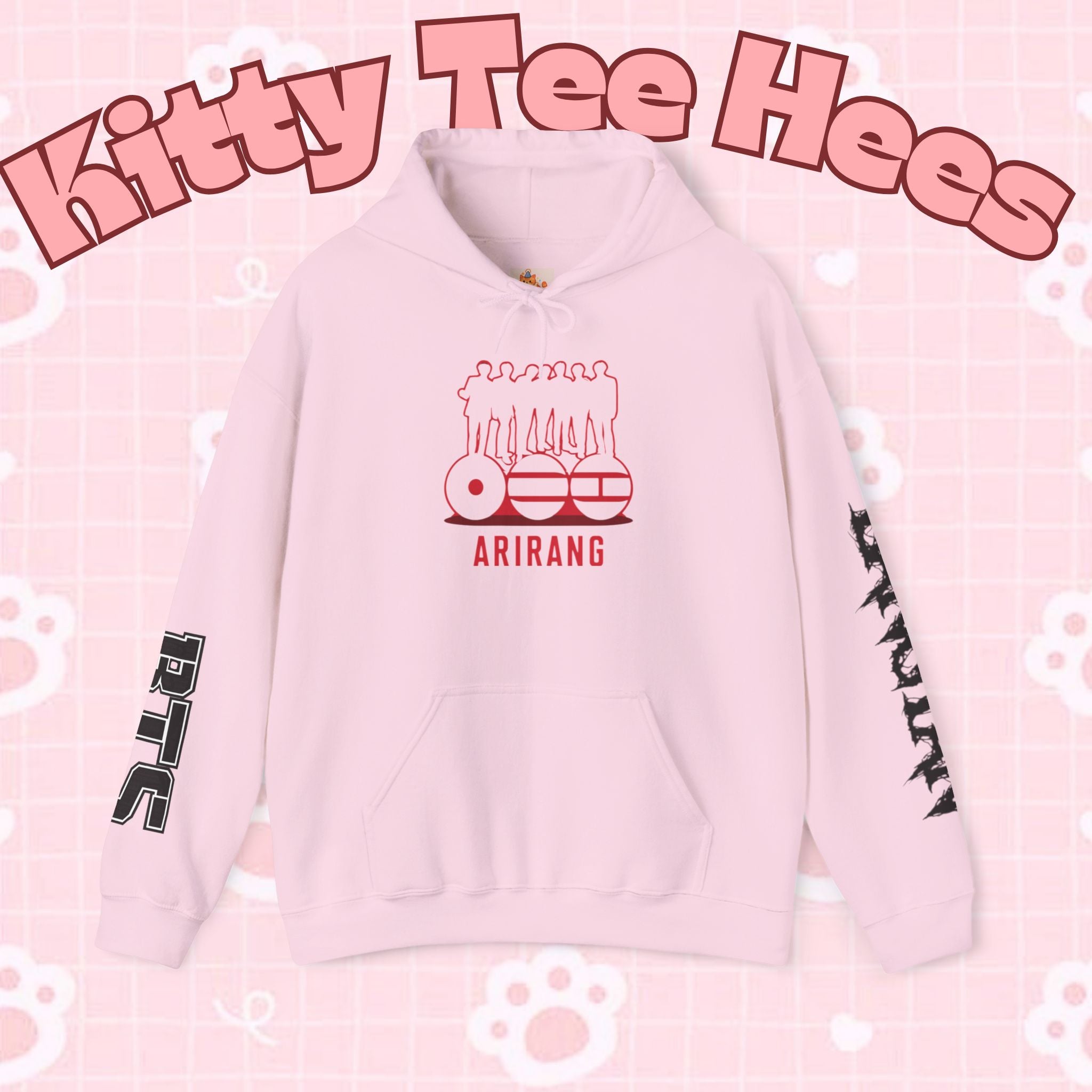 Printify ARIRANG BTS World Tour hoodie with graphic design, Bangtan sleeve artwork, comfortable sweatshirt for fans.