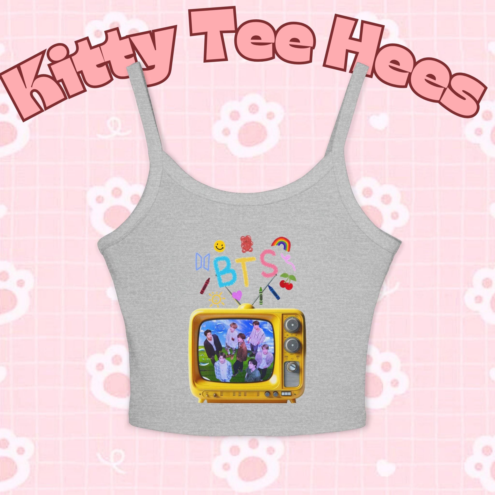 Kids' BTS tank top featuring a retro television K-Pop graphic, cute BTS tee and tank top by Printify