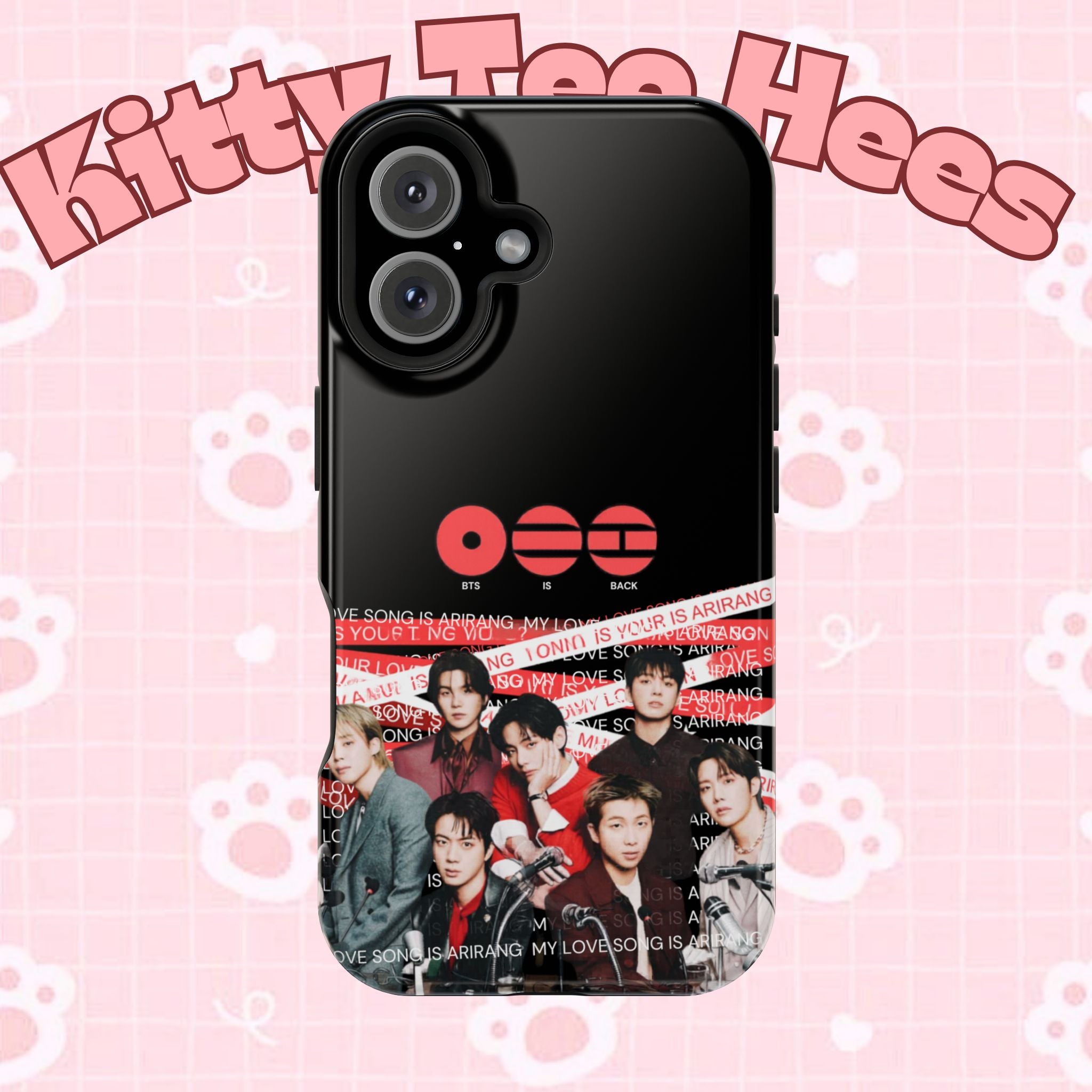 Printify BTS Bangtan phone case featuring fanmade K-pop band photo, impact-resistant design for iPhone or Android devices.