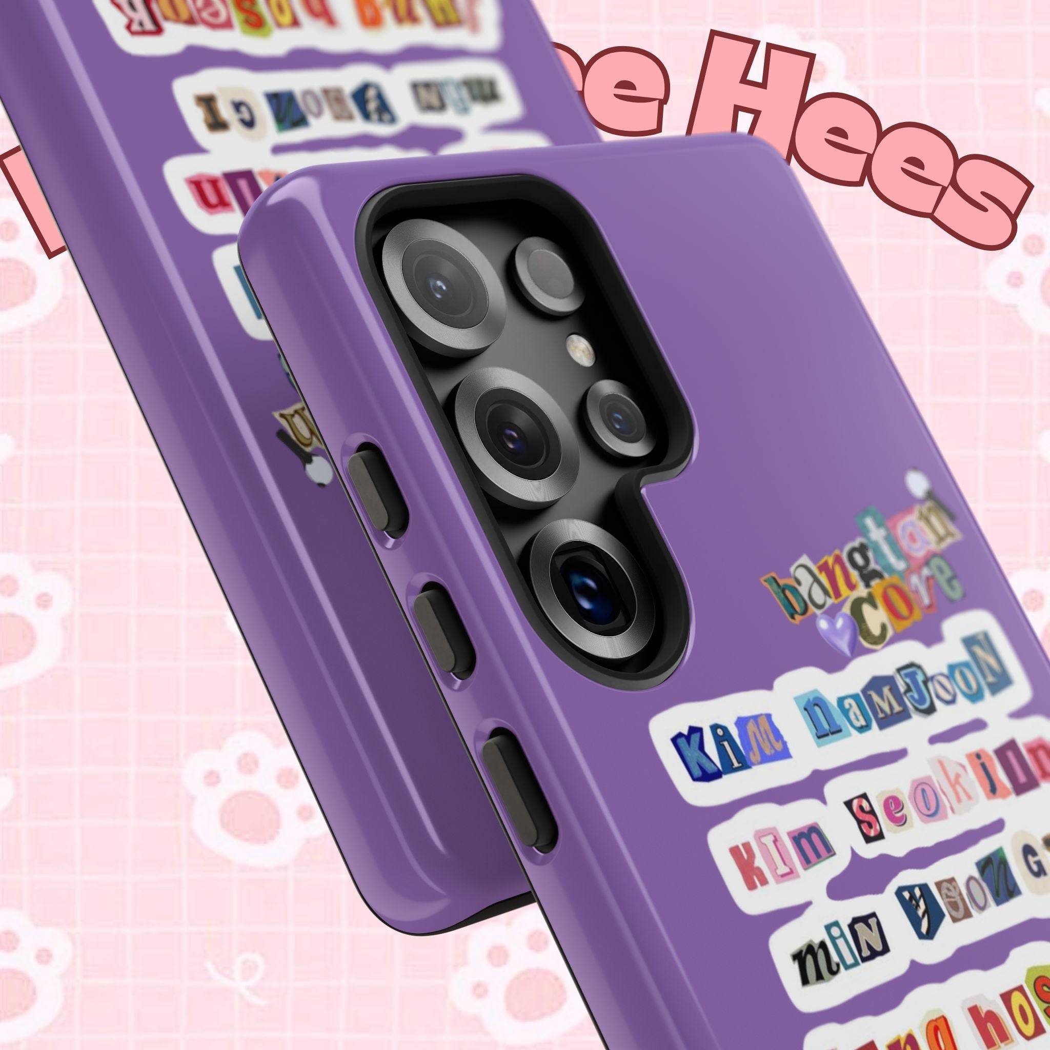Printify BTS member names phone case featuring Jungkook, Jimin, and Rap Monster design for iPhone 17 with tough protective cover.