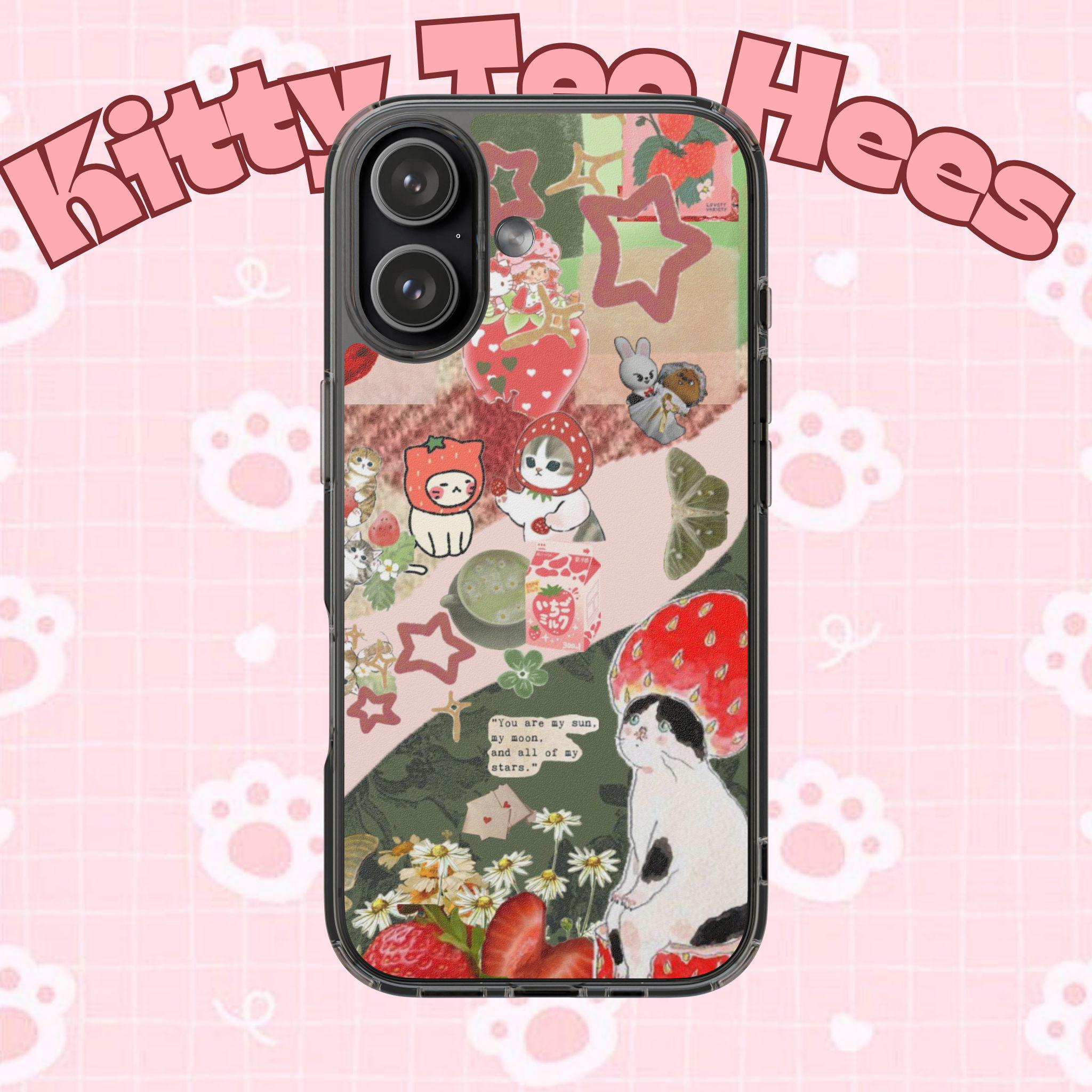 Strawberry head cat phone case, iphone 17 case,Cute Animal Clear Phone Case, Whimsical Nature Design, Perfect Gift for Cat Lovers - Kitty TeeHees