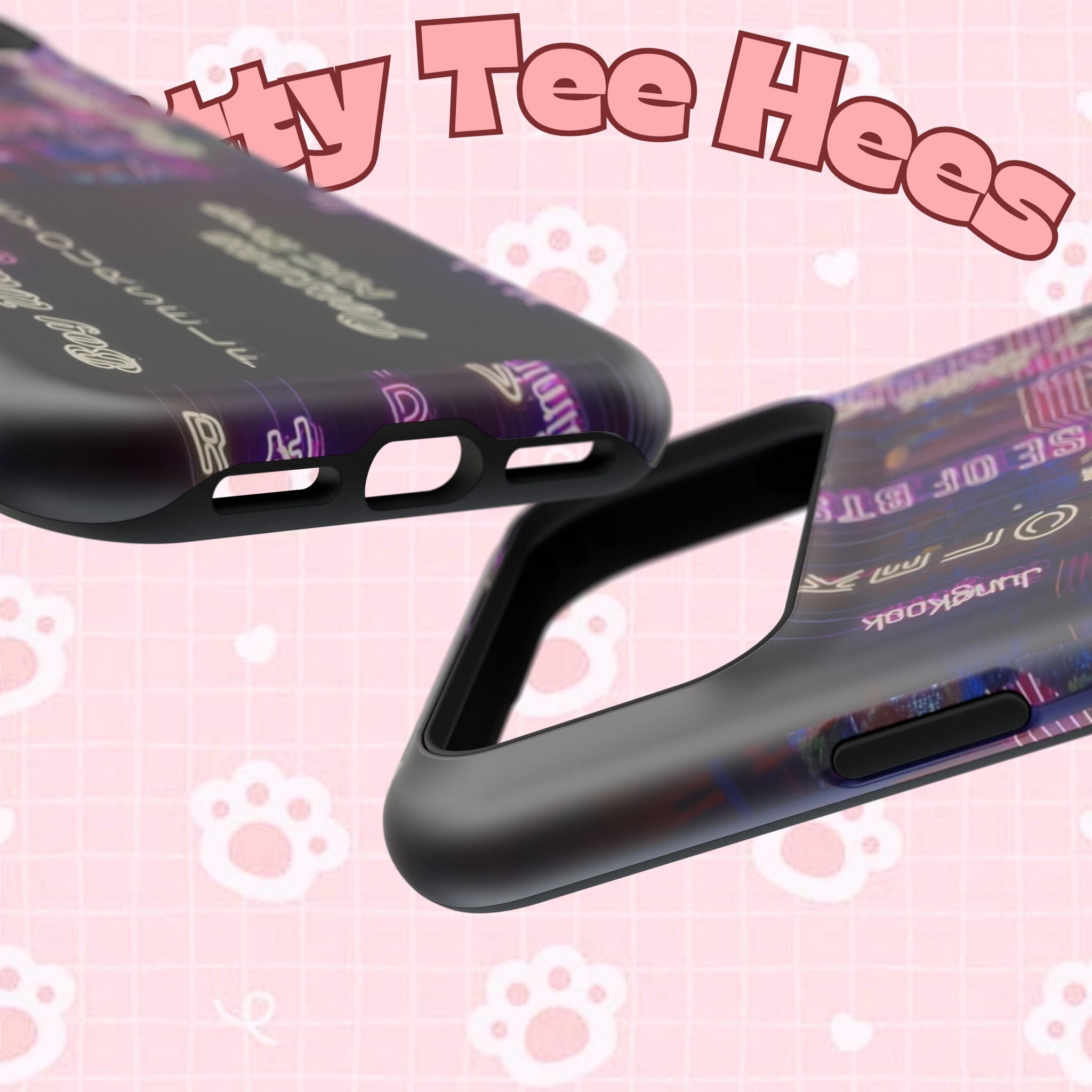 Neon Korean script phone case for iPhone and Samsung, impact-resistant BTS Bangtan Sonyeondan phone cover by Printify.
