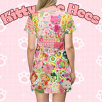 Vintage-inspired strawberry cake dreams nostalgia T-shirt dress with picnic floral print, kawaii casual style, all-over print by Printify