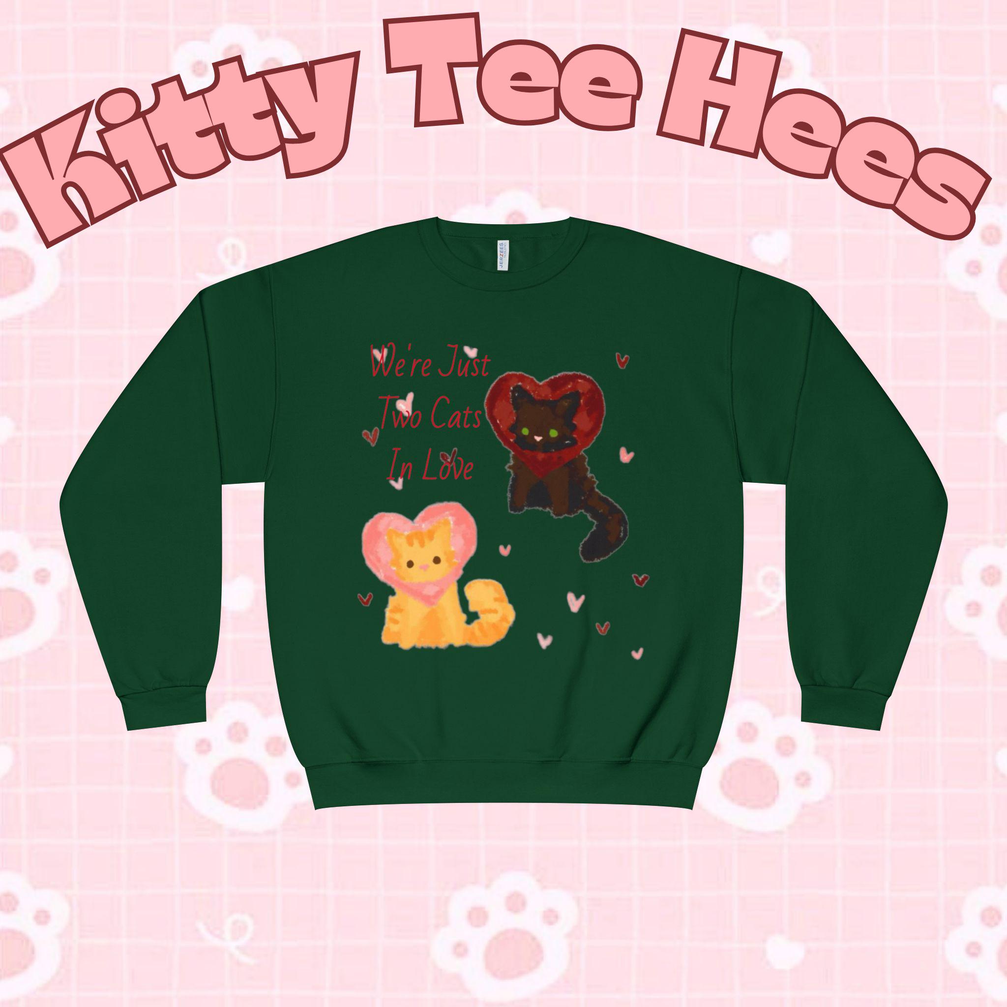 Cats in Love Crewneck Sweatshirt, cat perspn hoodie, Cozy Cat Lover Fashion, catlady sweater - Kitty TeeHees