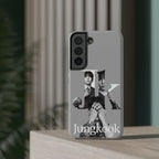 Monochrome Jungkook BTS phone case with impact-resistant design, featuring bold letter and print for Samsung or iPhone models