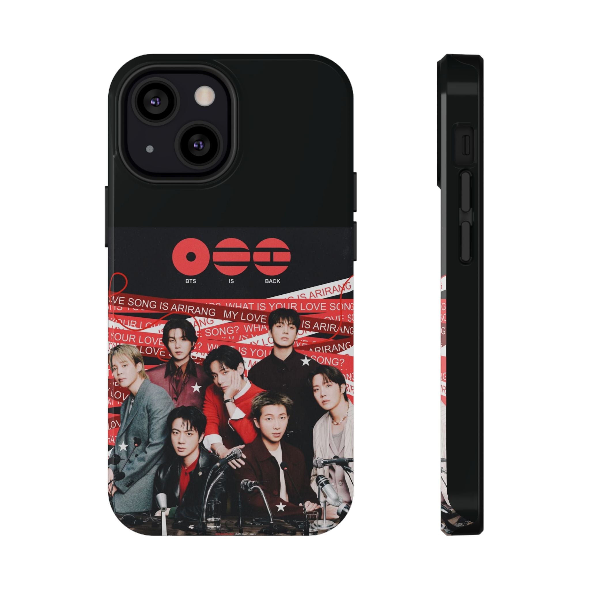 Printify BTS Arirang phone case featuring Bangtan concert imagery, impact-resistant design for iPhone and Android devices.