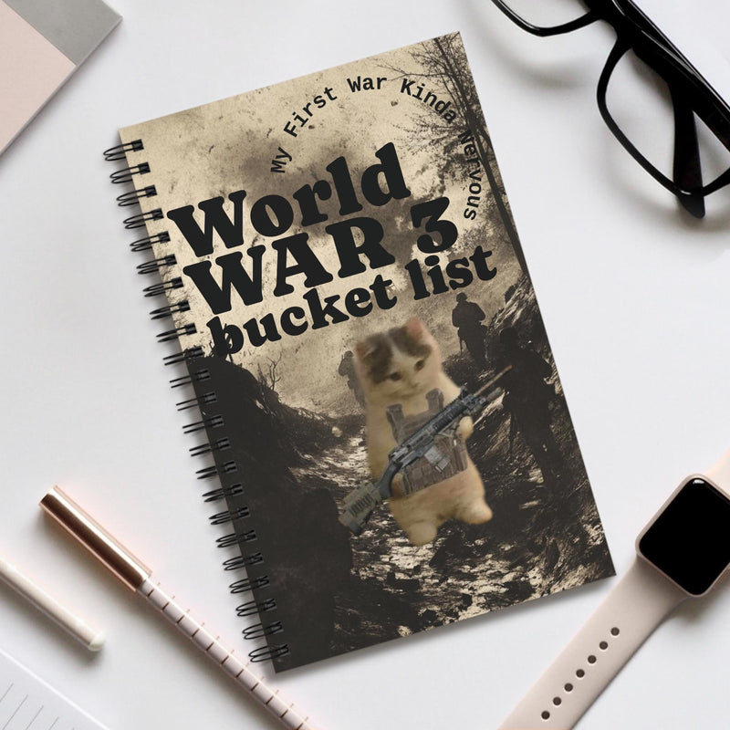 Ww3 funny Bucket List Spiral Journal: Humorous Adventure Diary - Kitty TeeHees