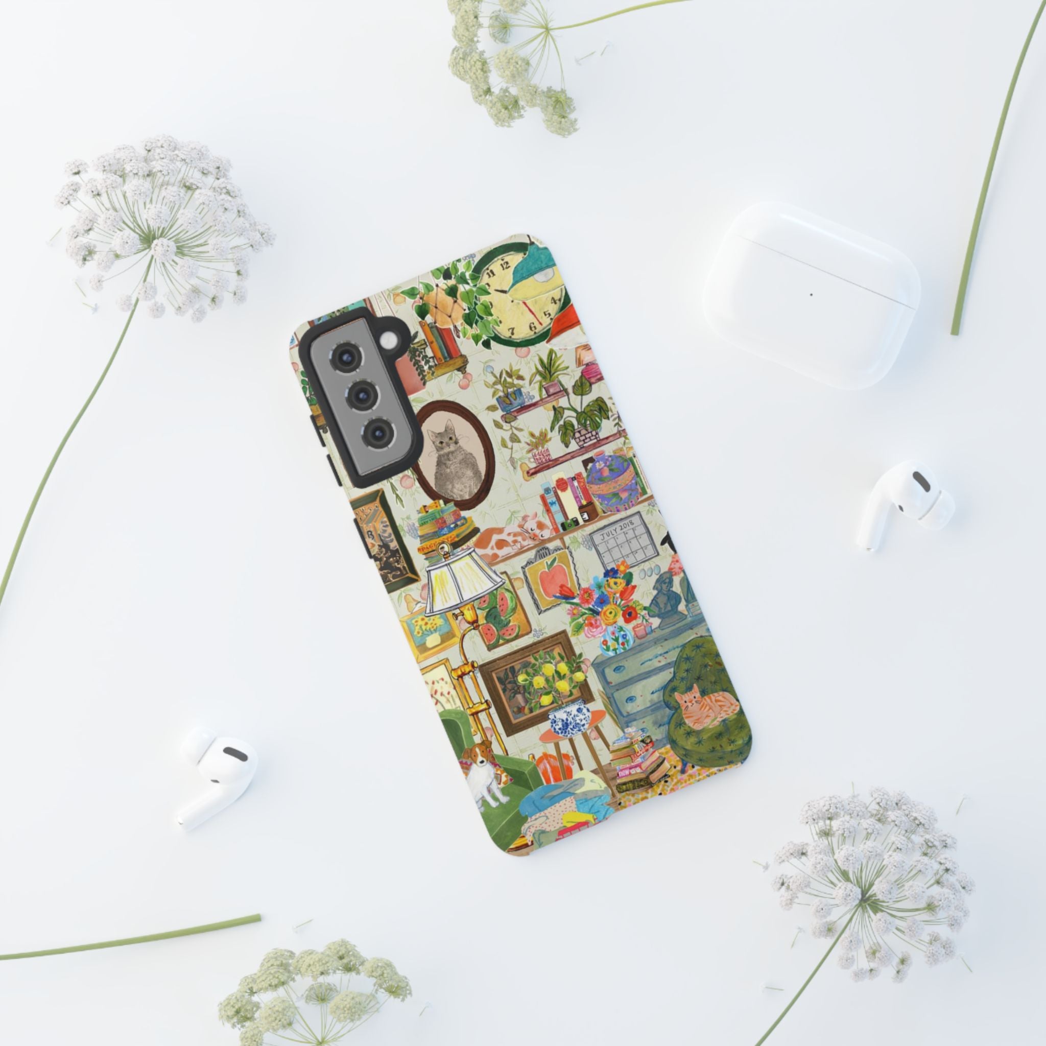 Cute cat portrait iPhone 17 case from Printify featuring a cozy living room pet home design on a stylish phone cover.