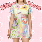 Cotton candy dreams kitty T-Shirt Dress, Kawaii Fashion, Pastel Aesthetic Dress, Summer Casual Wear, Unique Gift for Cat Lovers, Adorabe - Kitty TeeHees