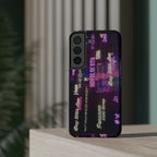 Neon Korean script BTS phone case for iPhone and Samsung, impact-resistant design, featuring bold neon lettering and BTS branding.