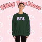 BTS Logo Arirang crewneck sweatshirt with lavender print, K-pop band pullover, concert sweater, Printify branded apparel.