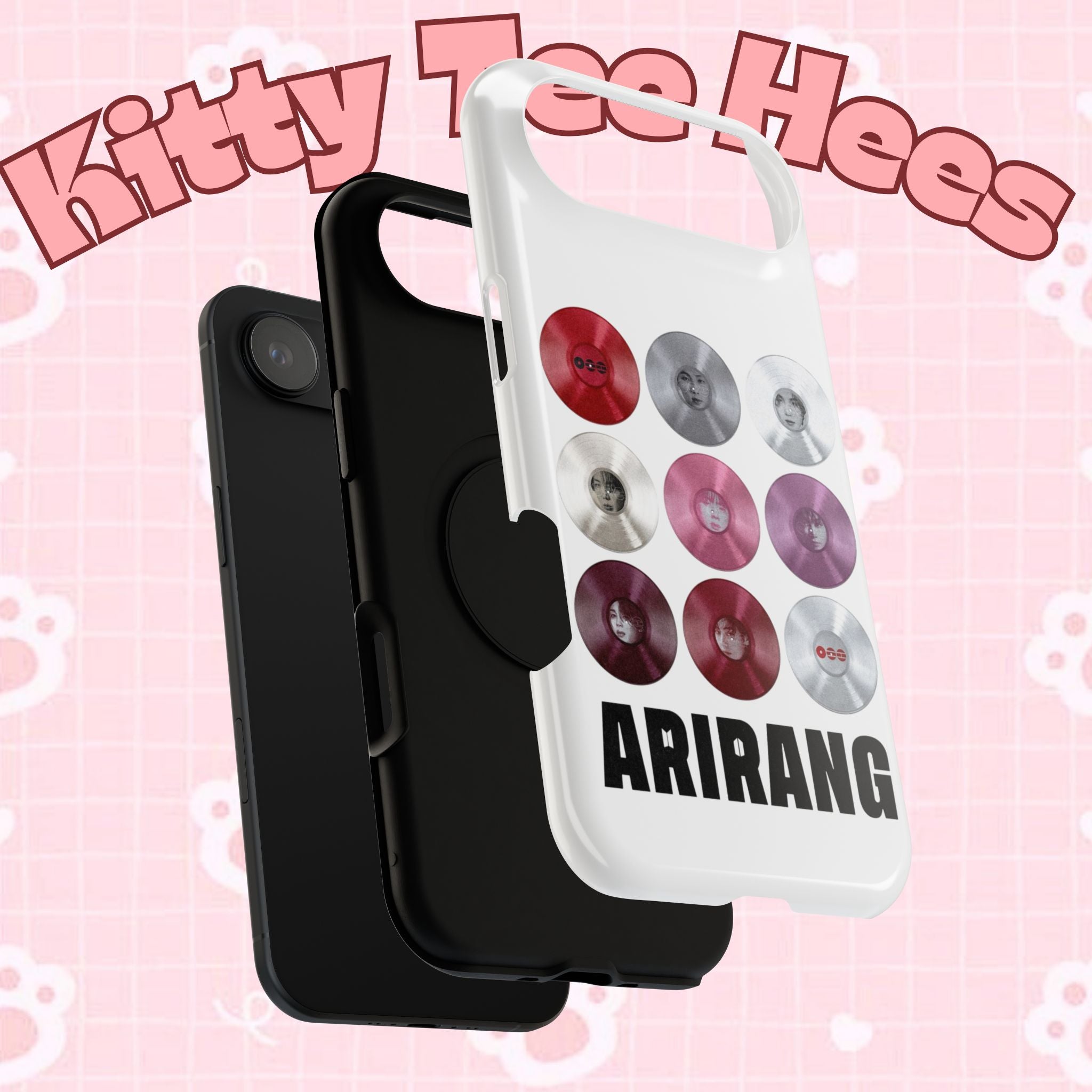 Printify BTS Bangtan Arirang vinyl record grid phone case, impact-resistant design featuring cool BTS fan merch artwork.