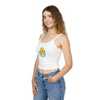 Cute cat-themed tank top for women featuring spaghetti straps, perfect for summer, with playful pet-themed print.