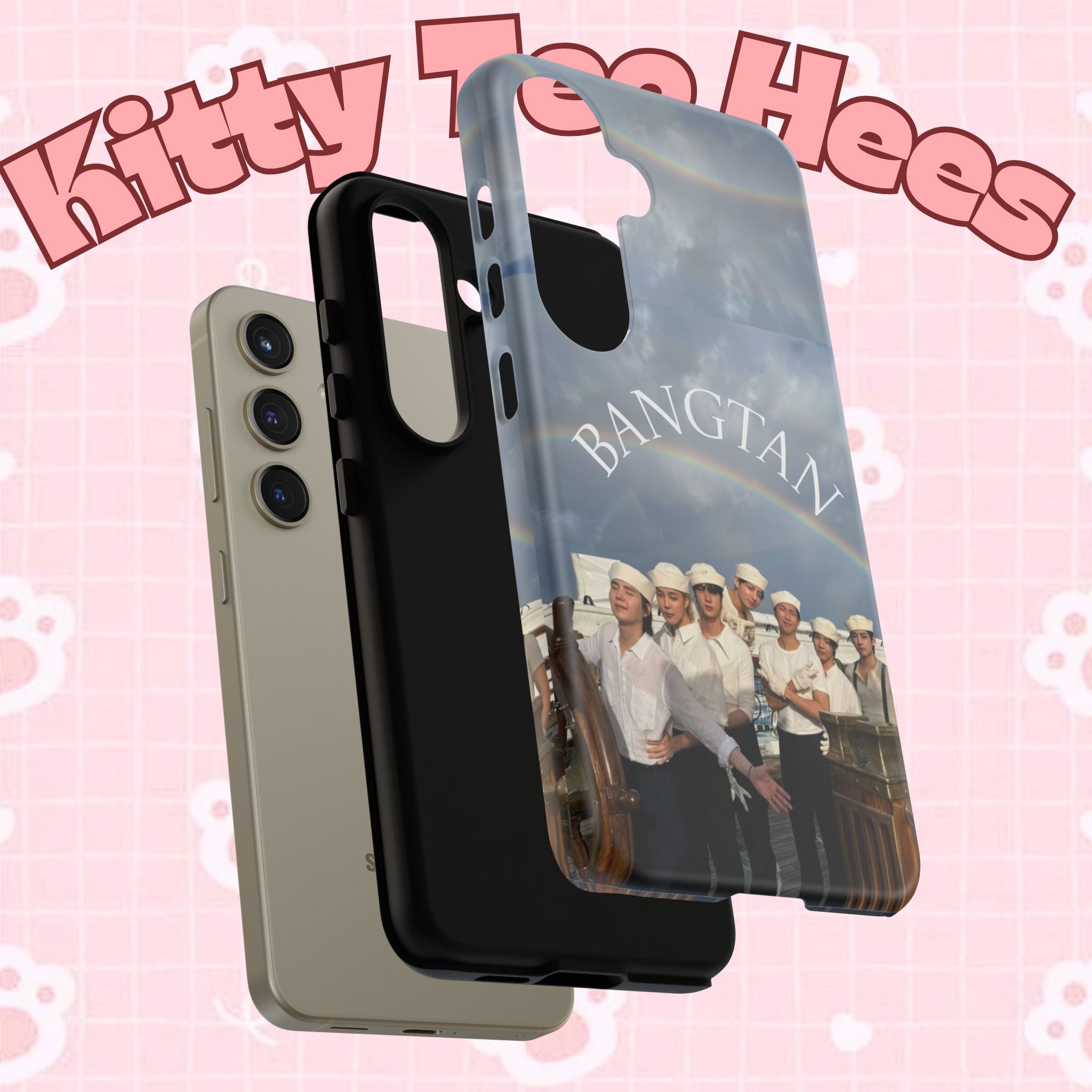 Cute Sailor BTS Swim phone case for iPhone and Samsung, featuring colorful sailor and Arirang BTS design by Printify.