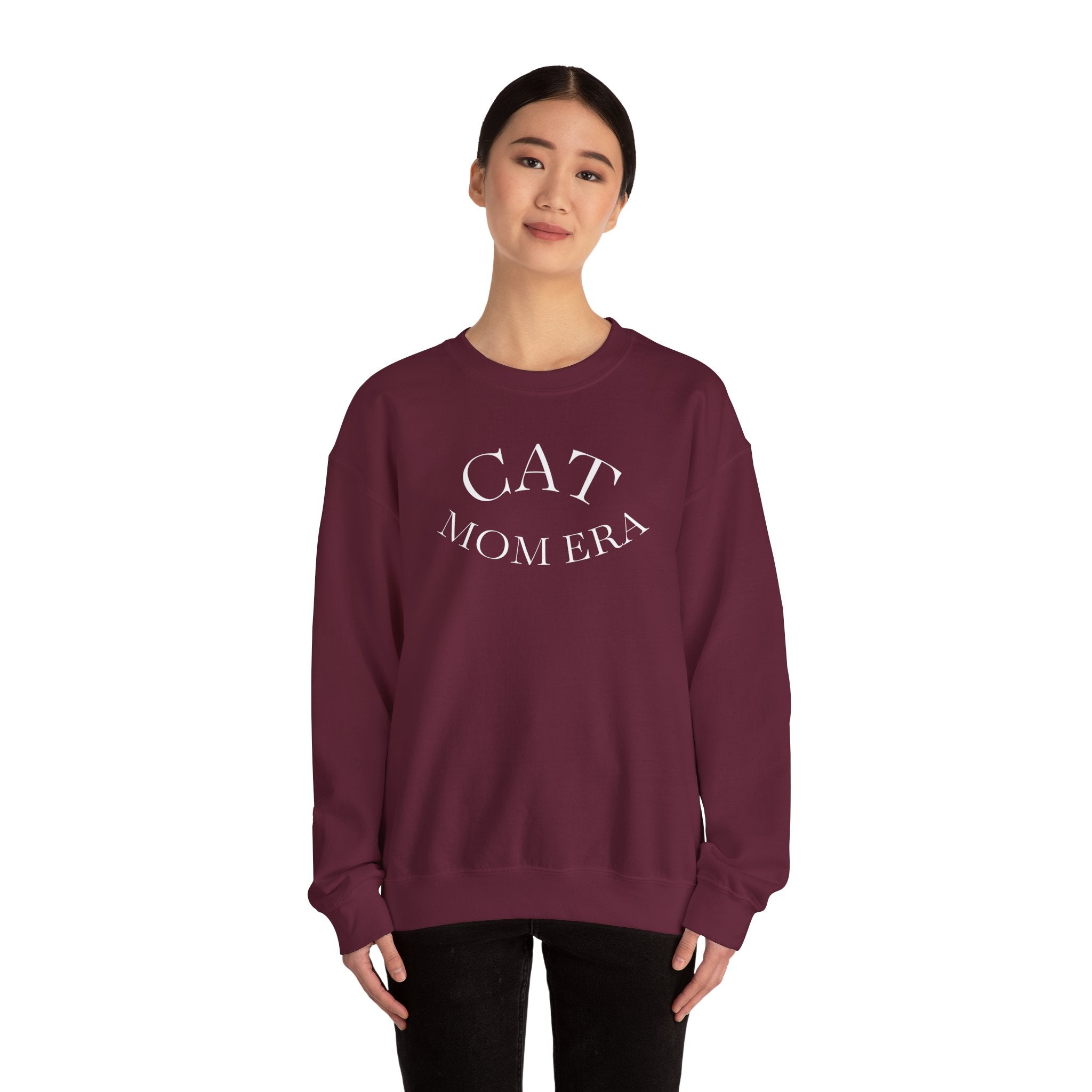 Cozy Cat Mom sweatshirt with cute animal print, perfect for feline owners and pet lovers, by Printify.