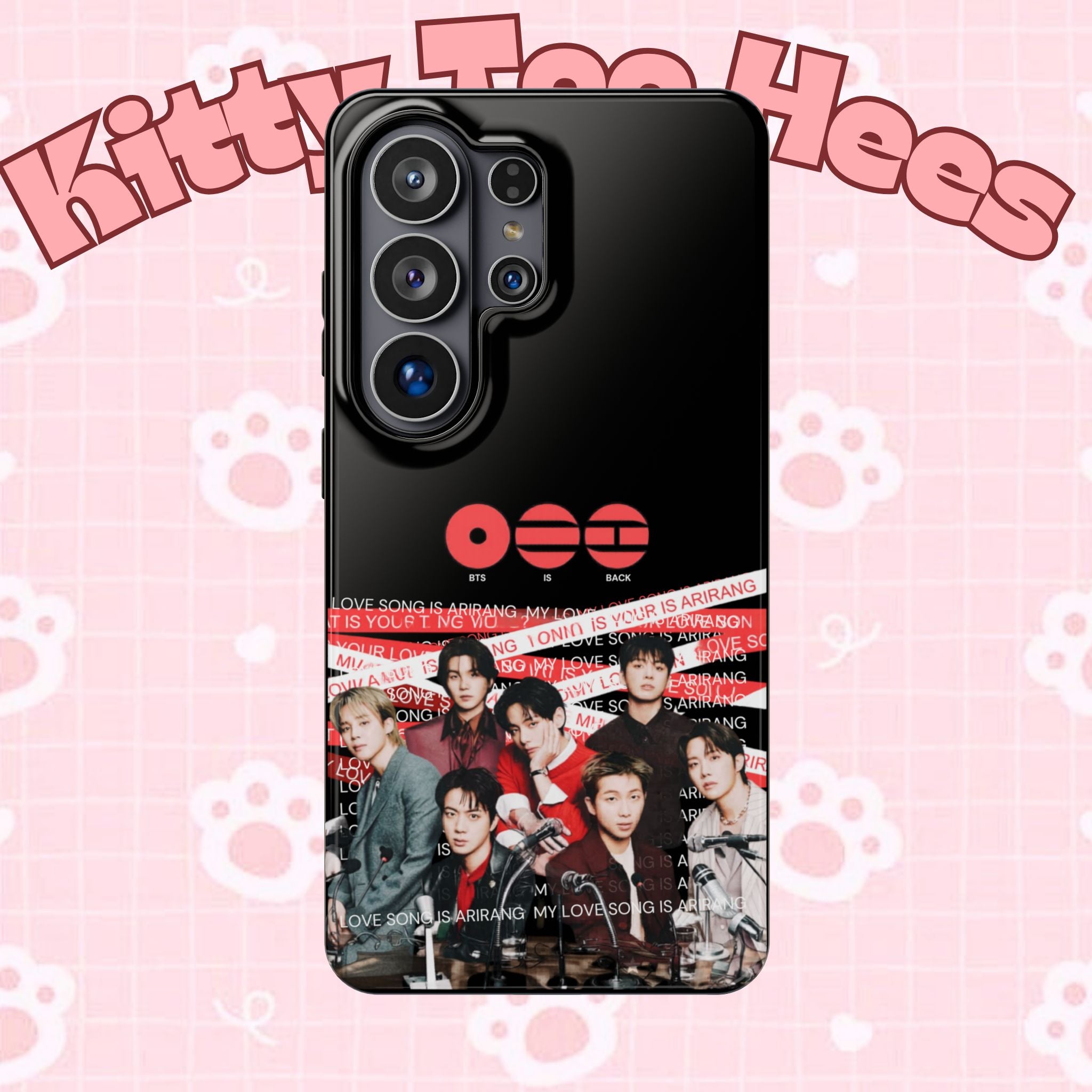 K-Pop BTS Bangtan phone case with concert fanmade BTS ARIRANG logo and impact-resistant design, for iPhone or Android.