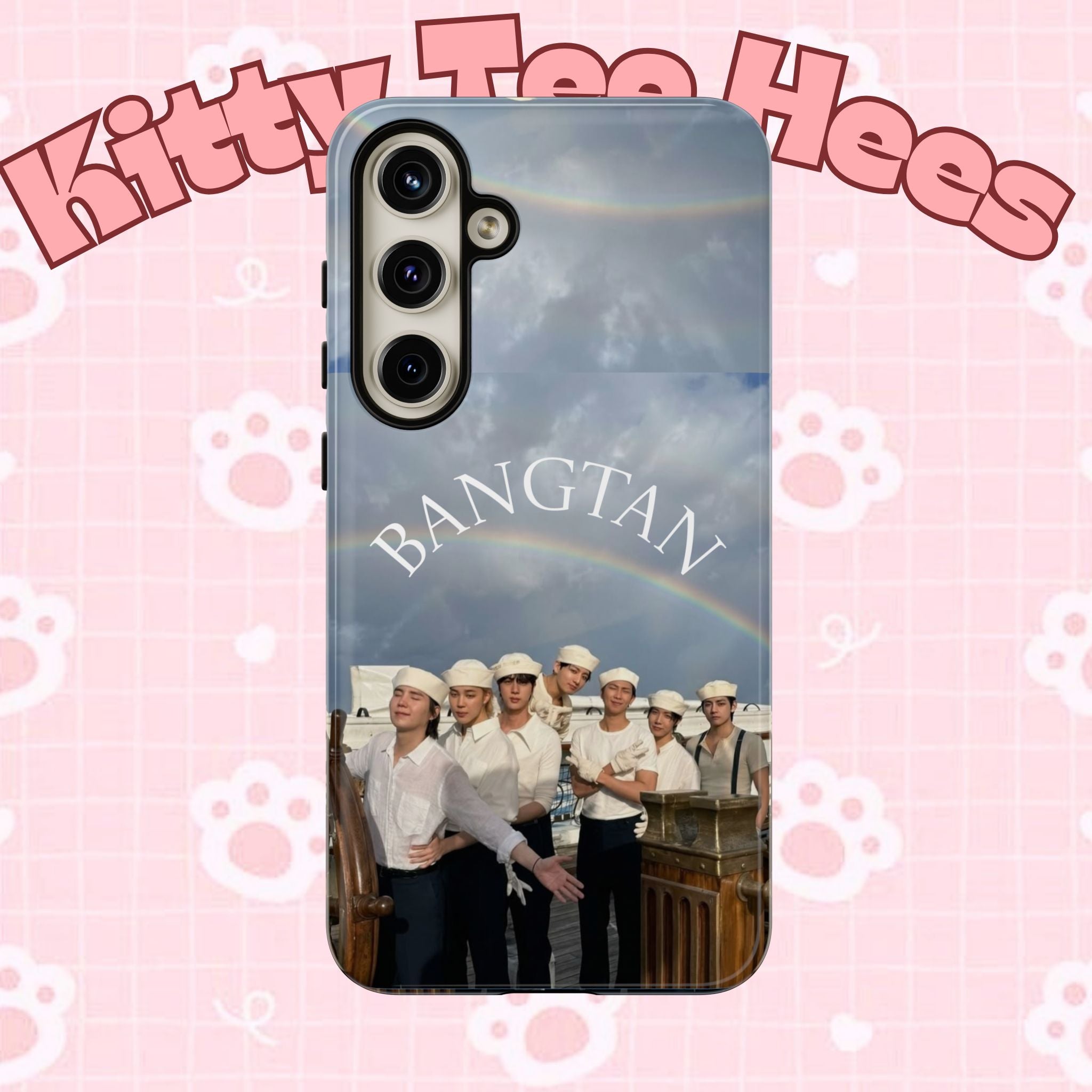 Cute Sailor BTS Swim phone case for iPhone and Samsung, featuring colorful Bangtan Sailor design by Printify.