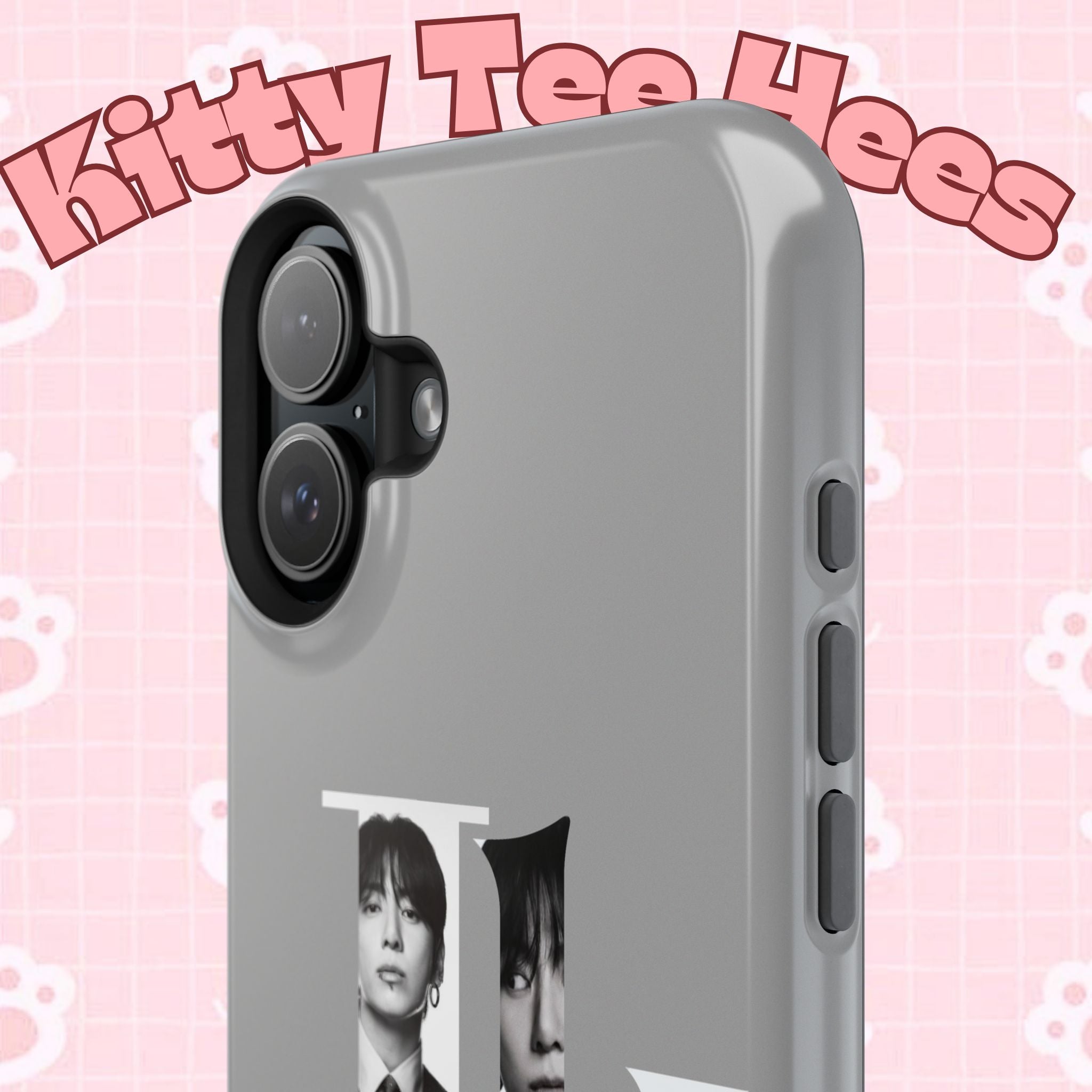 Monochrome BTS Jungkook impact-resistant phone case featuring bold letter design for Galaxy or iPhone models.
