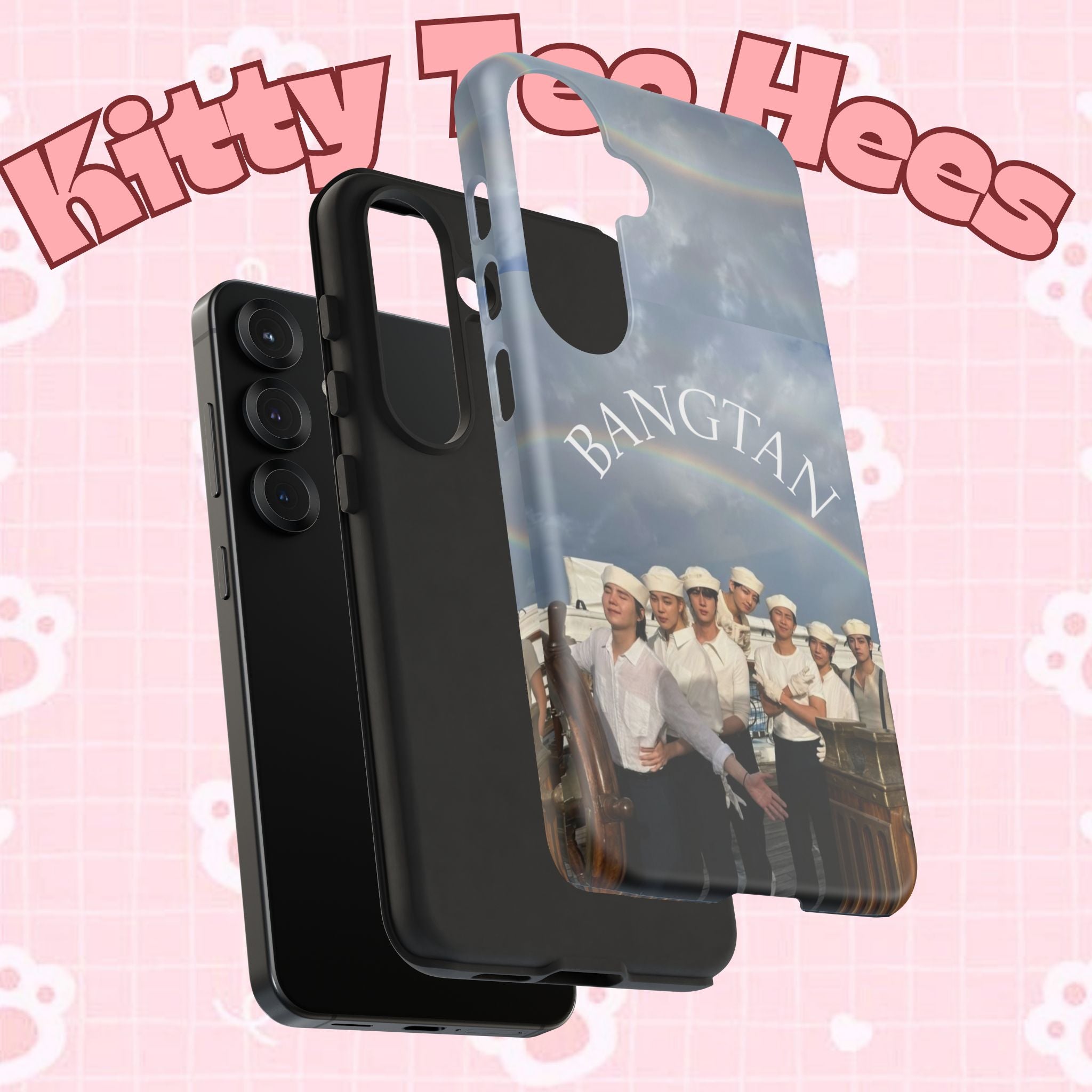 Cute BTS Swim case for iPhone and Samsung, featuring sailor-themed design with Bangtan Sailor artwork by Printify.