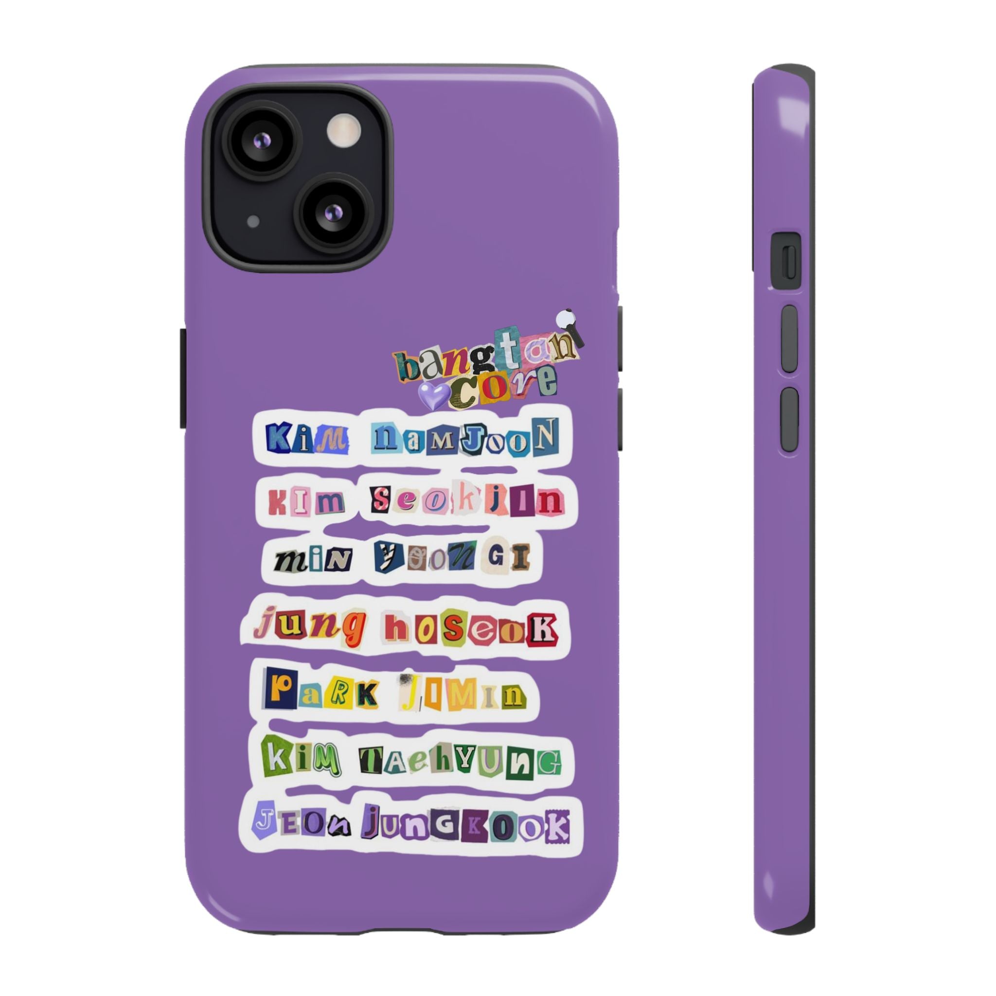 BTS member names phone case featuring Jungkook, Jimin, Rap Monster, for iPhone 17, tough protective case by Printify