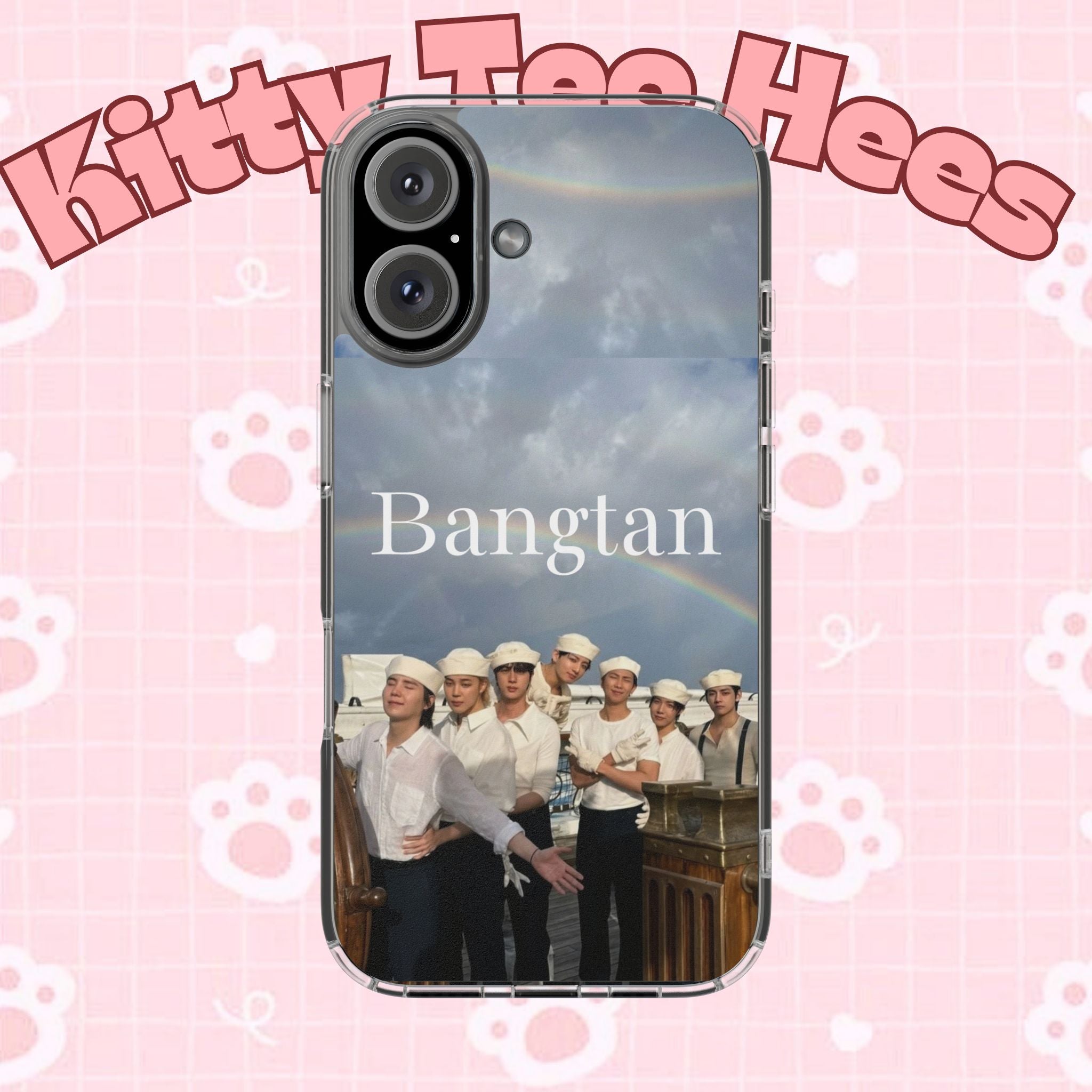 Clear impact-resistant phone case featuring Bangtan and K-pop themed design, compatible with smartphones for stylish protection.