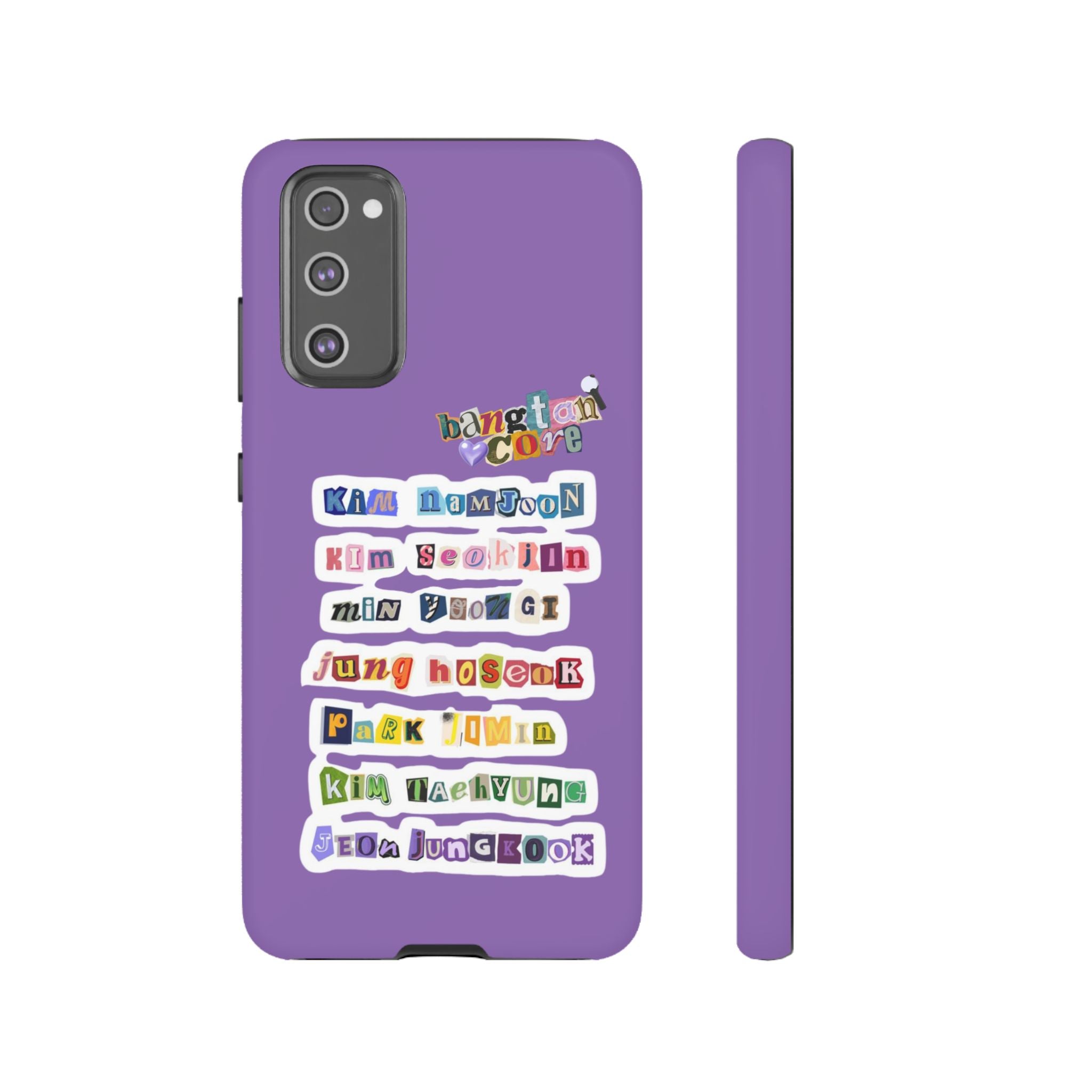 Printify BTS member names phone case featuring Jungkook, Jimin, and RapMonster for iPhone 17 with tough protective design.