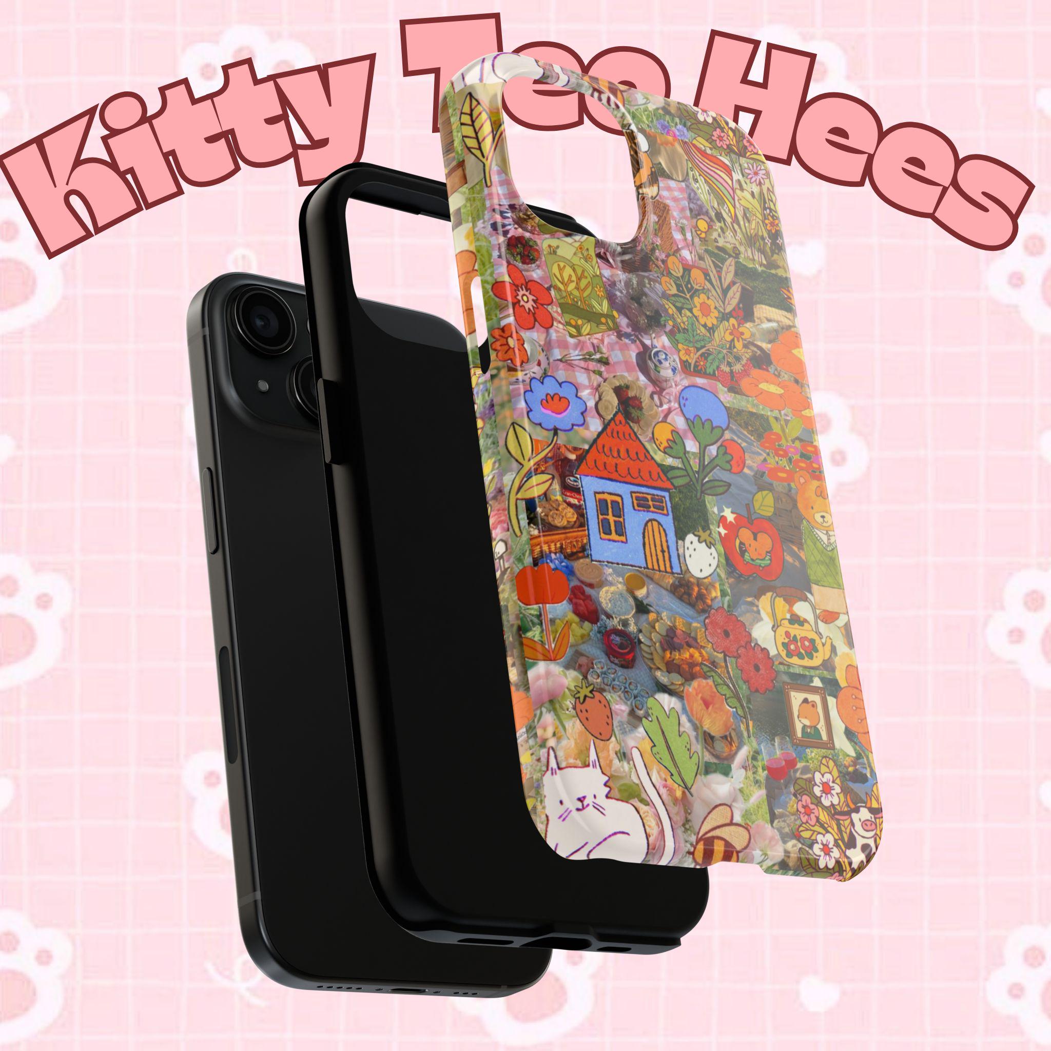 Bee kind to cats, iphone 17 case, Floral Tough Phone Cases, Cute Phone Cover, maximalist Gift, Floral Pattern, Nature Lover Gift - Kitty TeeHees