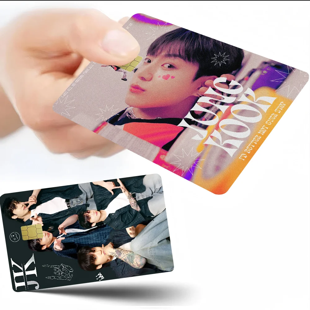 Jung Kook KPOP poster with anime sticker design on a credit card case cover by Kitty TeeHees, featuring vibrant front-side artwork.