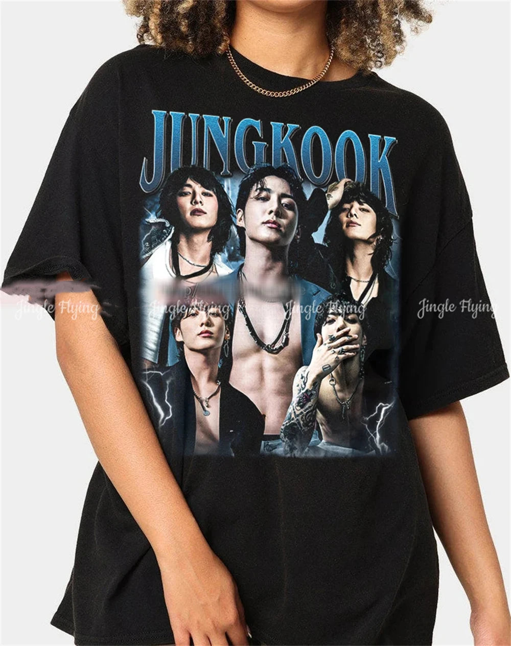 Vintage white cotton Jungkook limited edition T-shirt from Kitty TeeHees featuring a Korean pop-inspired design, unisex fit.