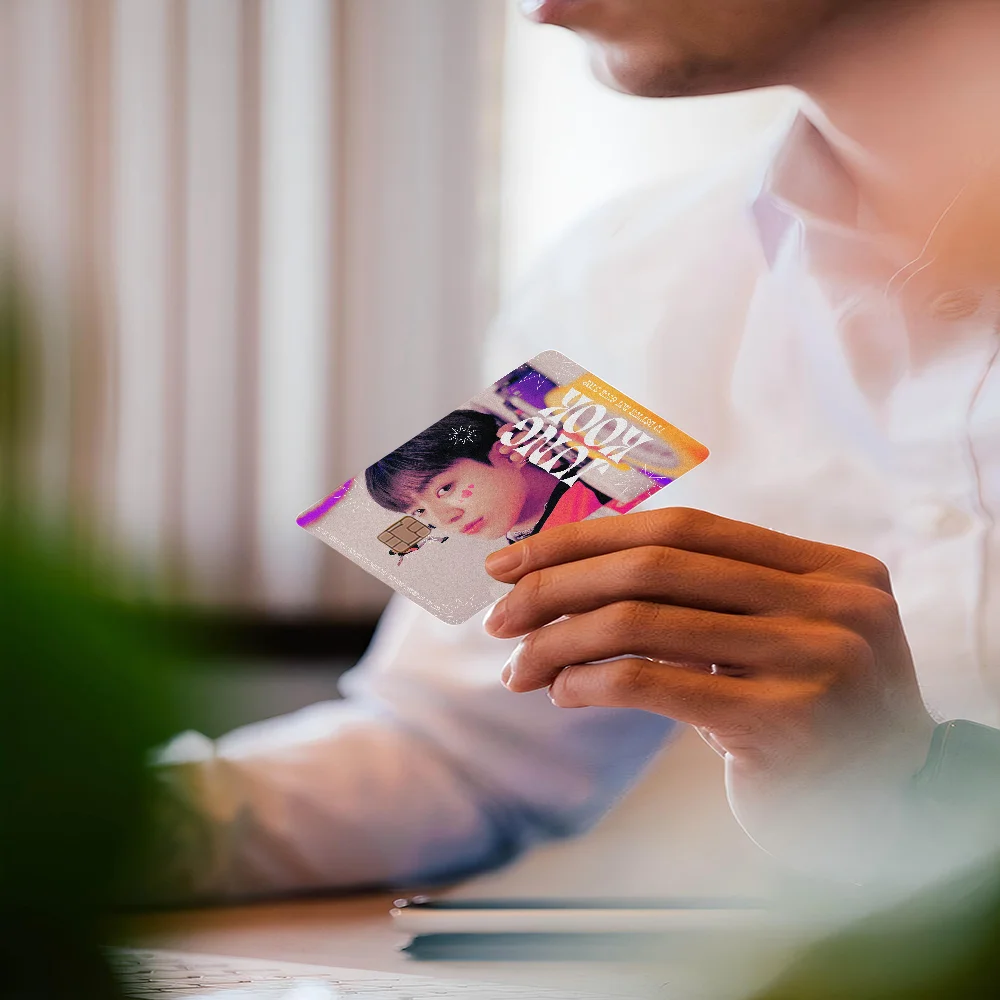 Jung Kook KPOP poster and anime sticker skin cover case for debit and credit cards, featuring colorful design and no chip protection.