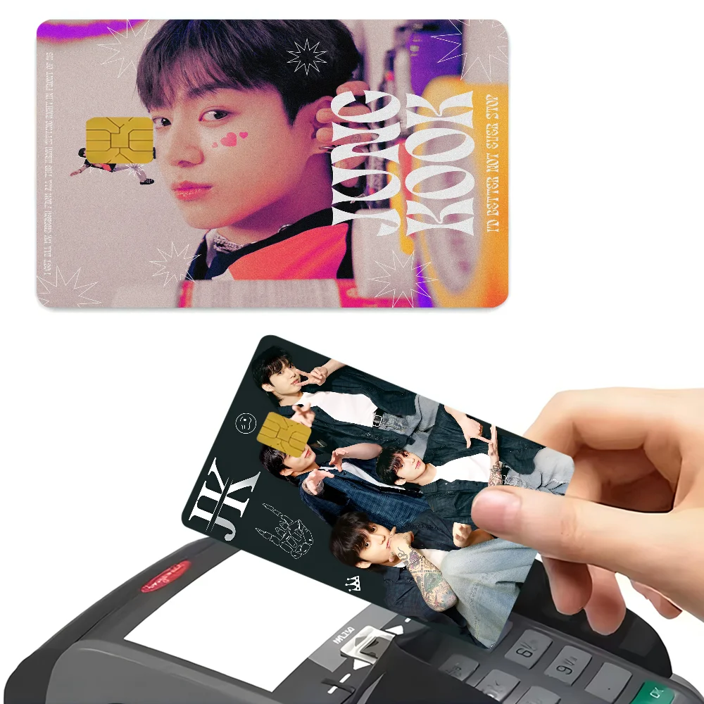 Jung Kook K-pop poster and anime sticker skin cover case for debit and credit cards, featuring colorful artwork and durable material.