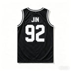Black Kpop basketball jersey tank top featuring BTS members Jin, Suga, RM, J-Hope, Jimin, V, and Jungkook in unisex summer style by Kitty TeeHees