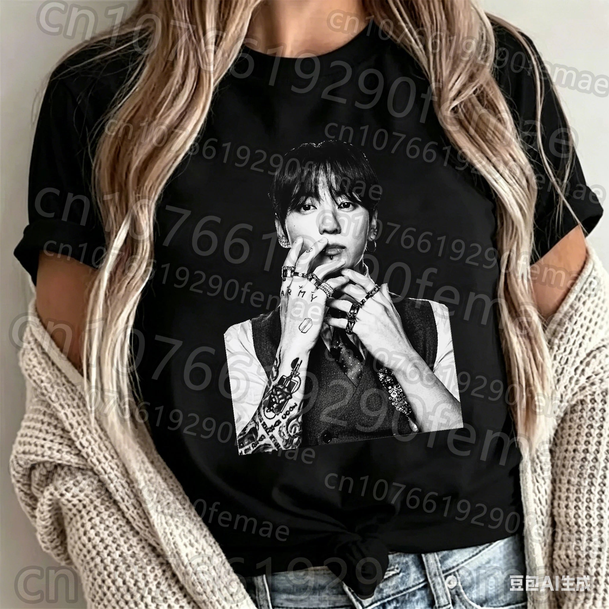 Jungkook printed cotton KPOP idol T-shirt for teens, featuring a cool BTS design, short sleeves, and unisex fit for summer 2026.